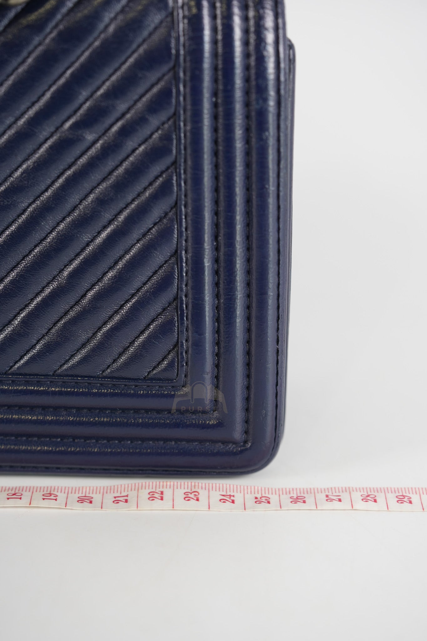 Boy Old Medium in Dark Blue Chevron Lambskin Leather Ruthenium Hardware (Series 20)