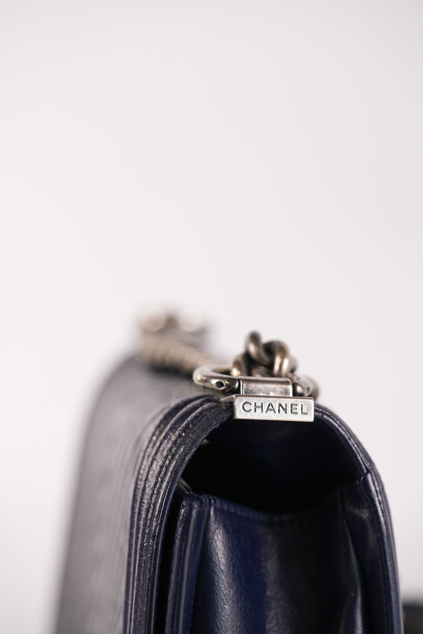 Boy Old Medium in Dark Blue Chevron Lambskin Leather Ruthenium Hardware (Series 20)