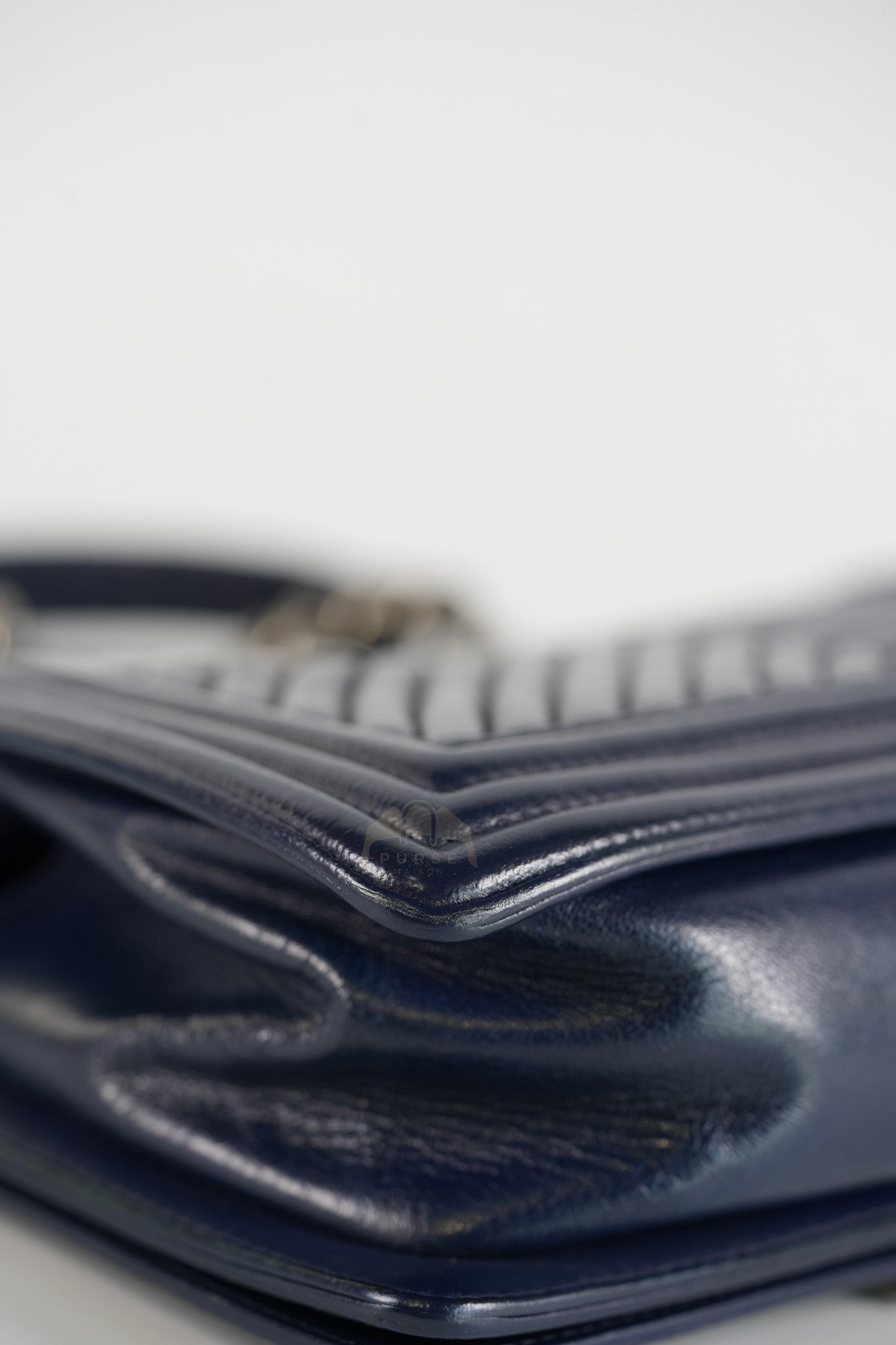 Boy Old Medium in Dark Blue Chevron Lambskin Leather Ruthenium Hardware (Series 20)