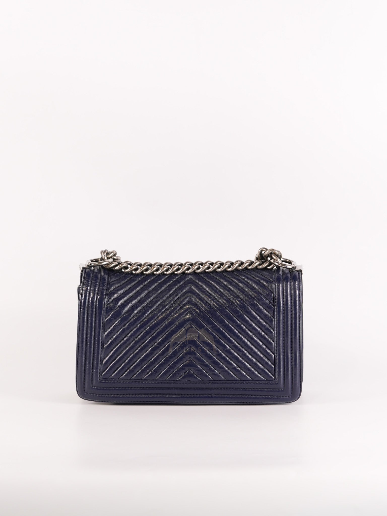 Boy Old Medium in Dark Blue Chevron Lambskin Leather Ruthenium Hardware (Series 20)