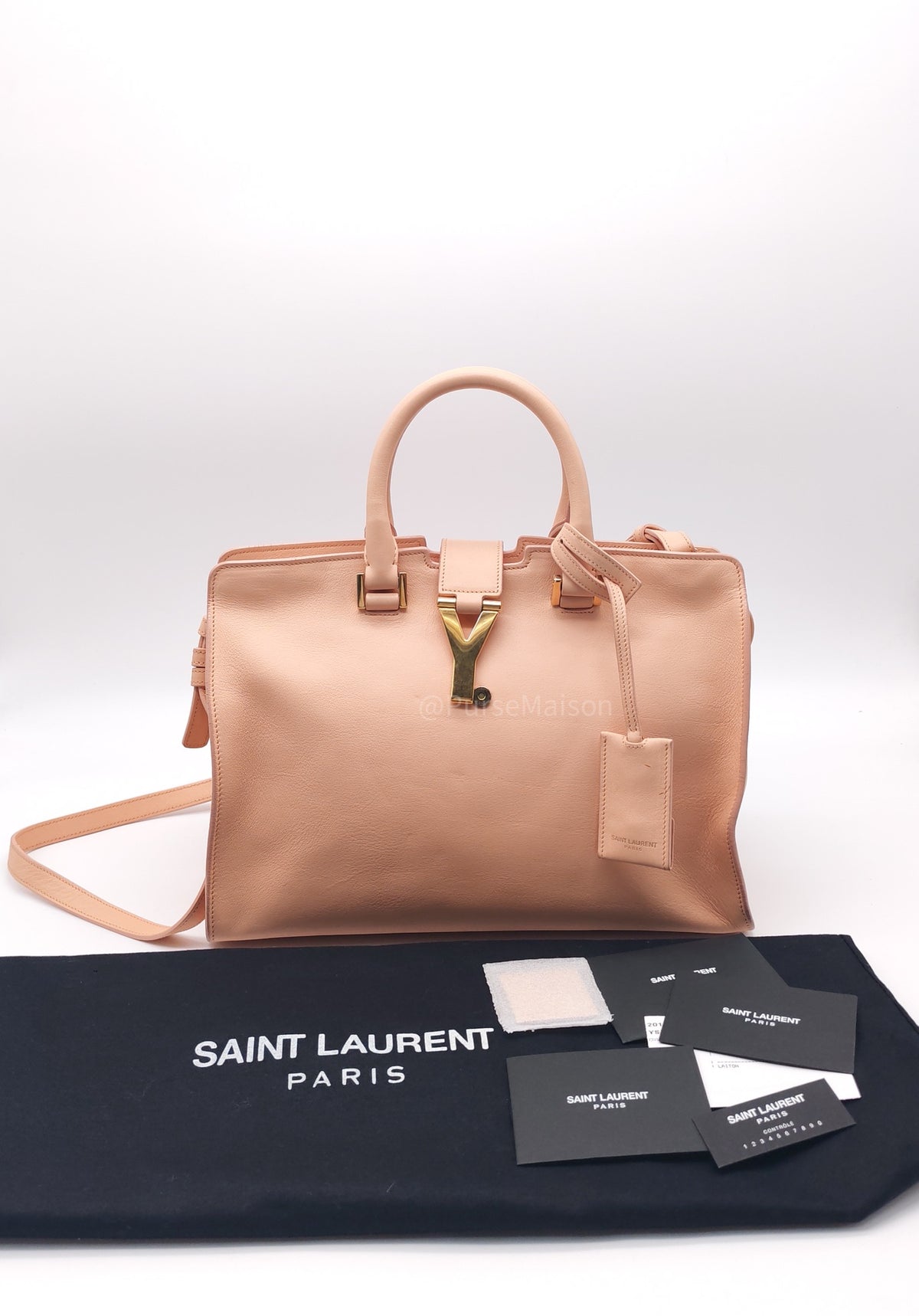 Yves Saint Laurent Cabas Chyc 2way Tote Bag in Peach Calfskin Leather and Gold Hardware | Purse Maison Luxury Bags Shop