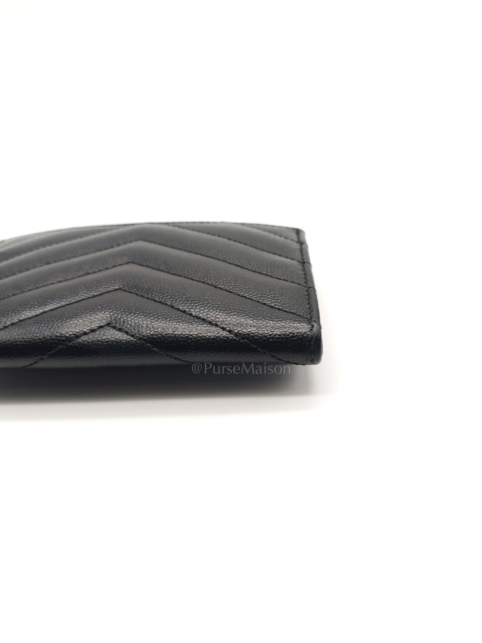 Yves Saint Laurent Chevron Wallet in Black Grain de Poudre Leather and Silver Hardware | Purse Maison Luxury Bags Shop