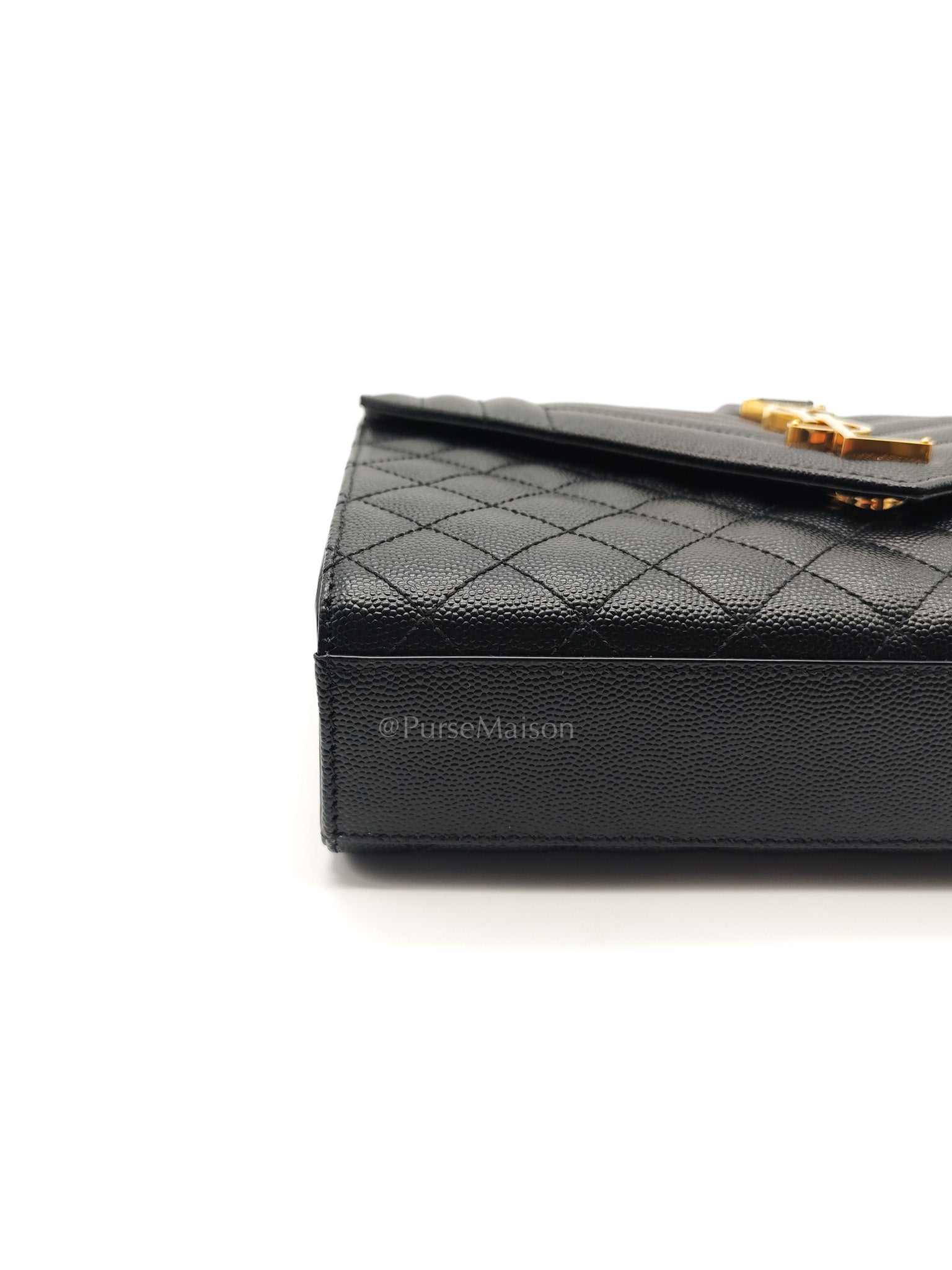 Yves Saint Laurent Envelope Bag Medium in Black Chevron Quilted Grain de Poudre Leather and Gold Hardware | Purse Maison Luxury Bags Shop