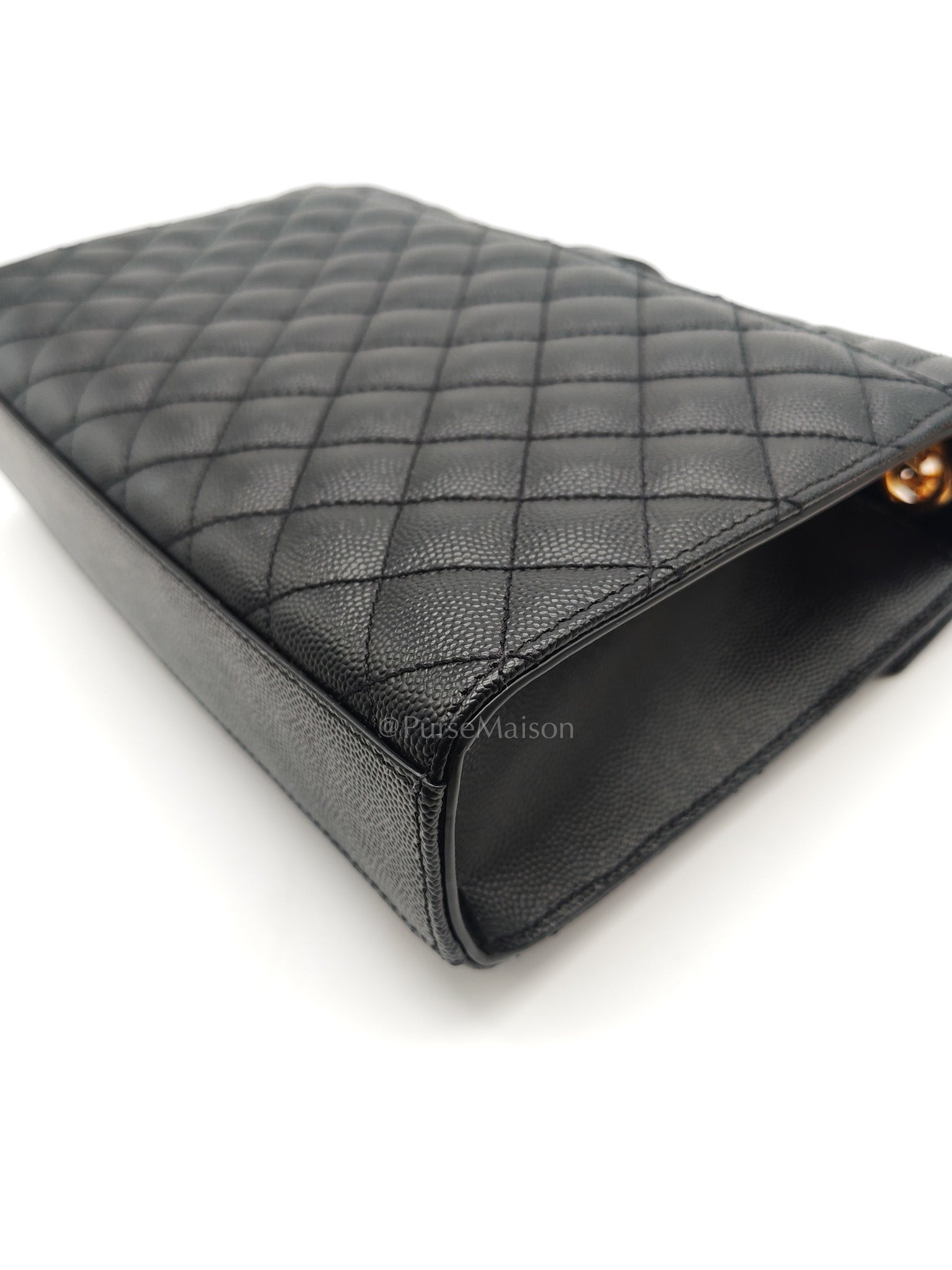 Yves Saint Laurent Envelope Bag Medium in Black Chevron Quilted Grain de Poudre Leather and Gold Hardware | Purse Maison Luxury Bags Shop