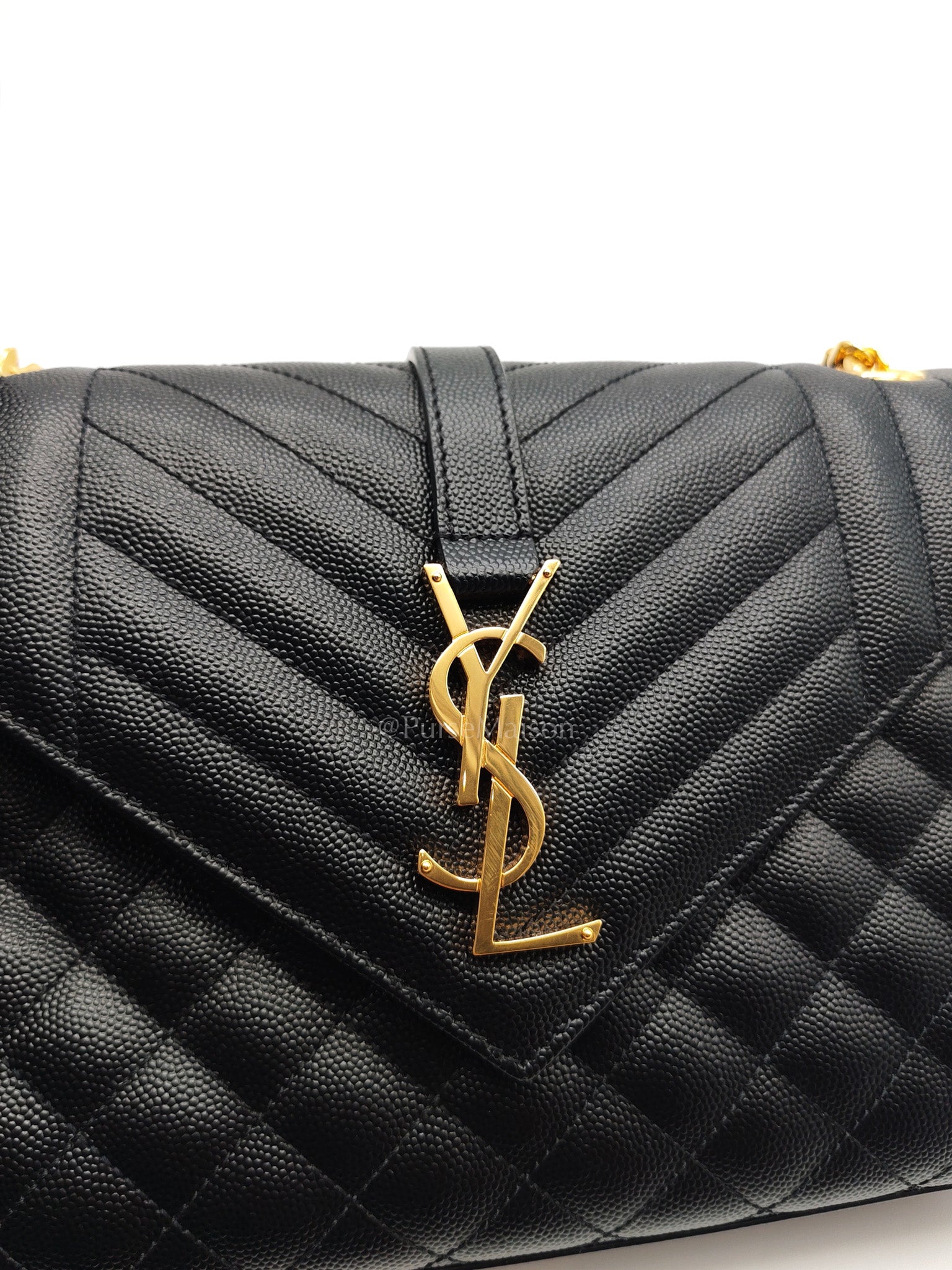 Yves Saint Laurent Envelope Bag Medium in Black Chevron Quilted Grain de Poudre Leather and Gold Hardware | Purse Maison Luxury Bags Shop