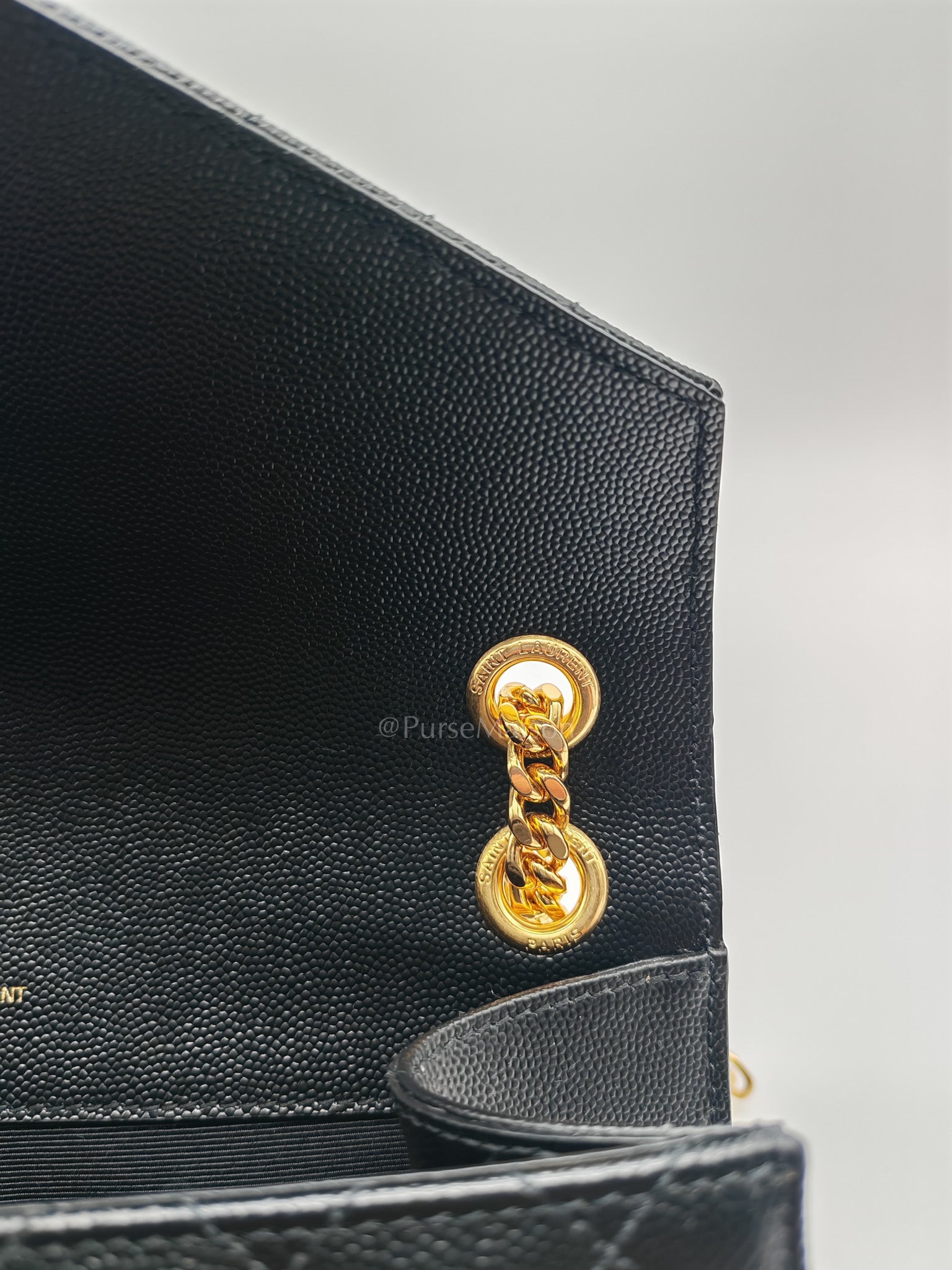 Yves Saint Laurent Envelope Bag Medium in Black Chevron Quilted Grain de Poudre Leather and Gold Hardware | Purse Maison Luxury Bags Shop