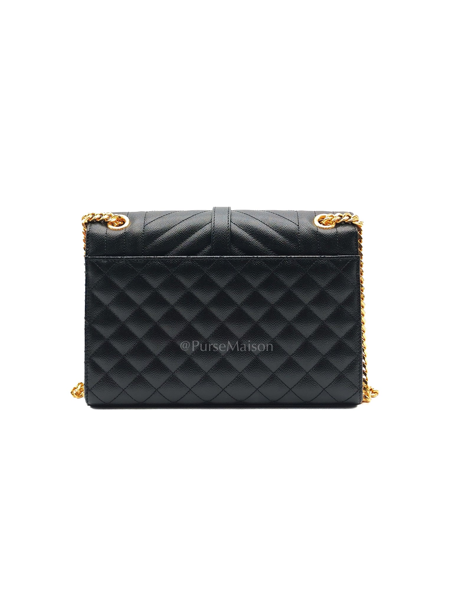 Yves Saint Laurent Envelope Bag Medium in Black Chevron Quilted Grain de Poudre Leather and Gold Hardware | Purse Maison Luxury Bags Shop
