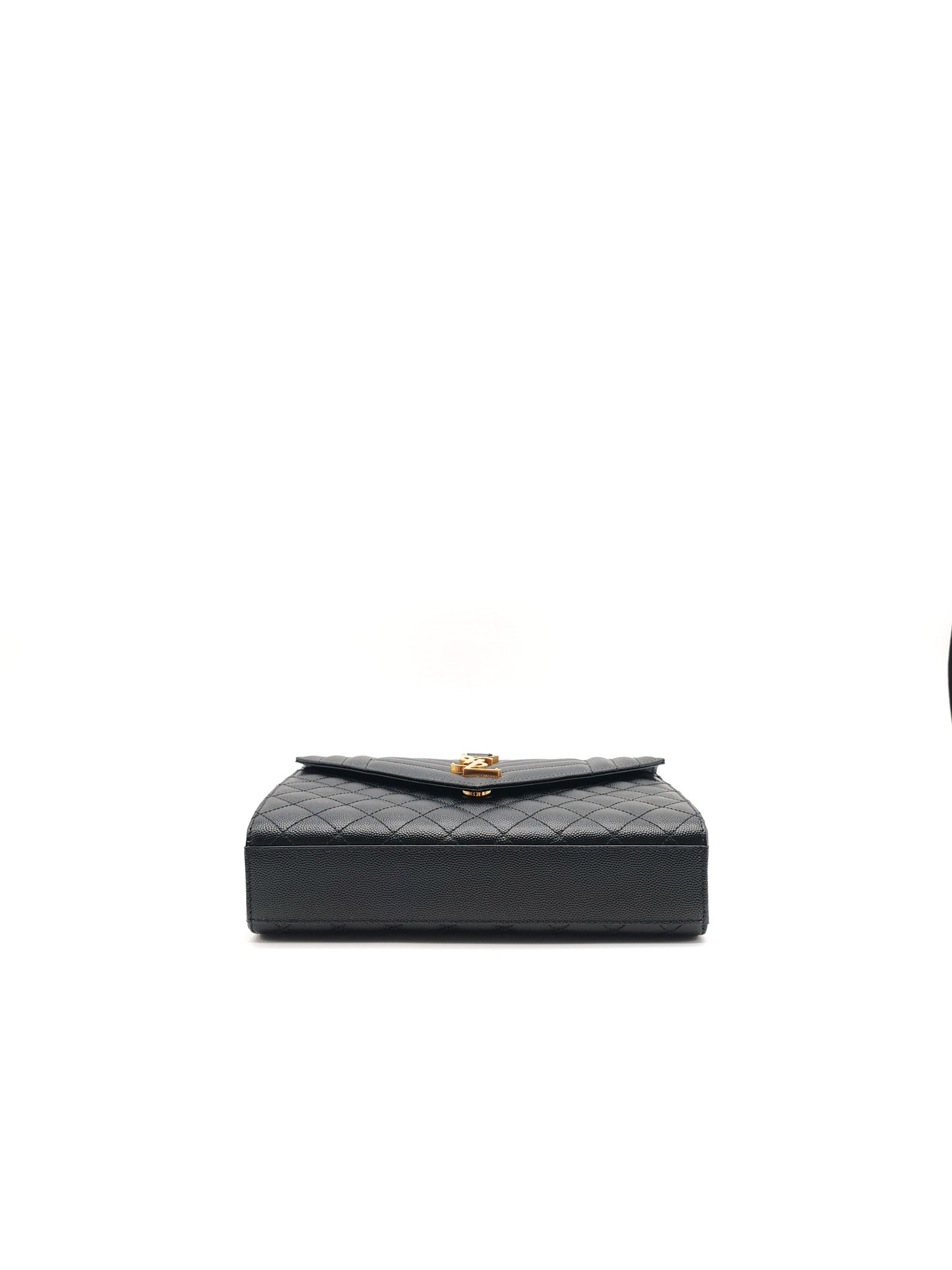 Yves Saint Laurent Envelope Bag Medium in Black Chevron Quilted Grain de Poudre Leather and Gold Hardware | Purse Maison Luxury Bags Shop