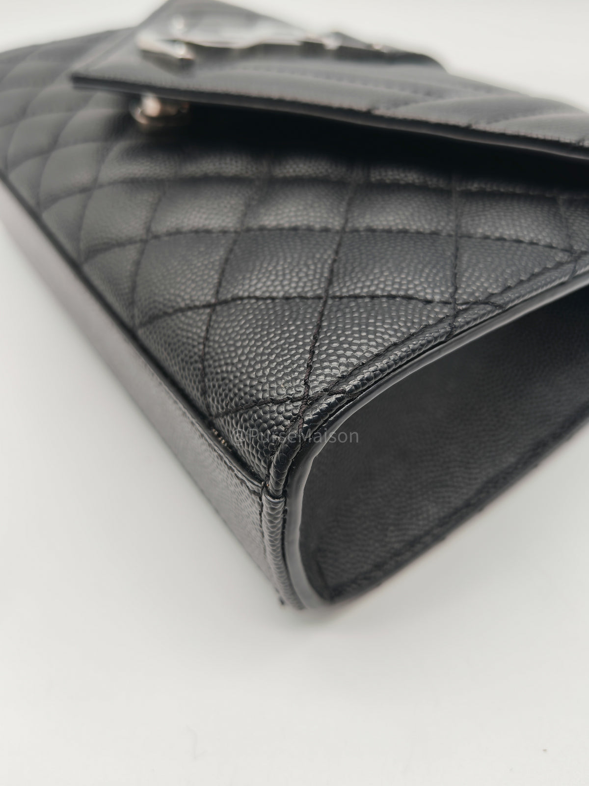 Yves Saint Laurent Envelope Chain Bag Small in Black Grain De Poudre Embossed Leather and Silver Hardware | Purse Maison Luxury Bags Shop
