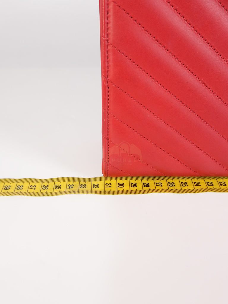 Envelope Large in Red Smooth Chevron Leather and Gold Hardware Shoulder Bag | Purse Maison Luxury Bags Shop