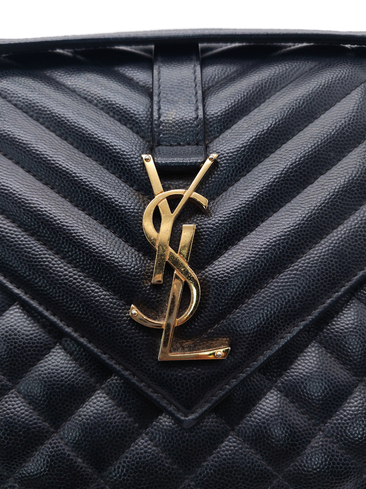 Yves Saint Laurent Envelope Medium Bag in Black Quilted Grain de Poudre Embossed Leather and Gold Hardware | Purse Maison Luxury Bags Shop