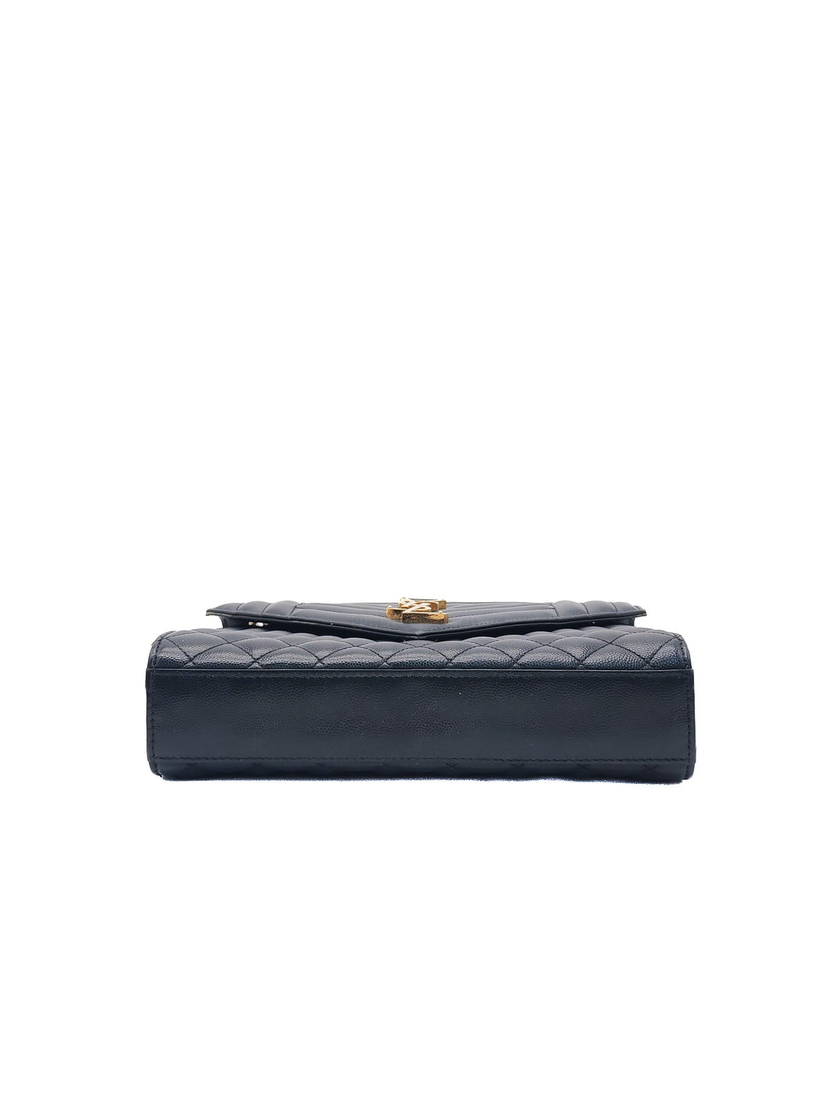 Yves Saint Laurent Envelope Medium Bag in Black Quilted Grain de Poudre Embossed Leather and Gold Hardware | Purse Maison Luxury Bags Shop