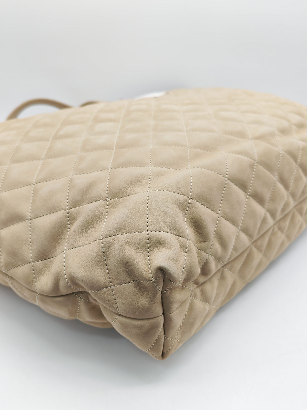 Yves Saint Laurent Icare Maxi Shopping Bag in Beige Suede Leather with Bronze Tone Hardware | Purse Maison Luxury Bags Shop