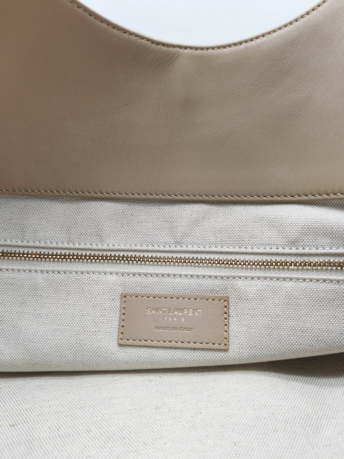 Yves Saint Laurent Icare Maxi Shopping Bag in Beige Suede Leather with Bronze Tone Hardware | Purse Maison Luxury Bags Shop