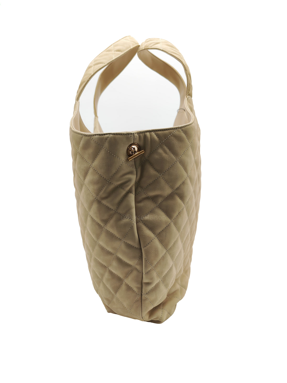 Yves Saint Laurent Icare Maxi Shopping Bag in Beige Suede Leather with Bronze Tone Hardware | Purse Maison Luxury Bags Shop