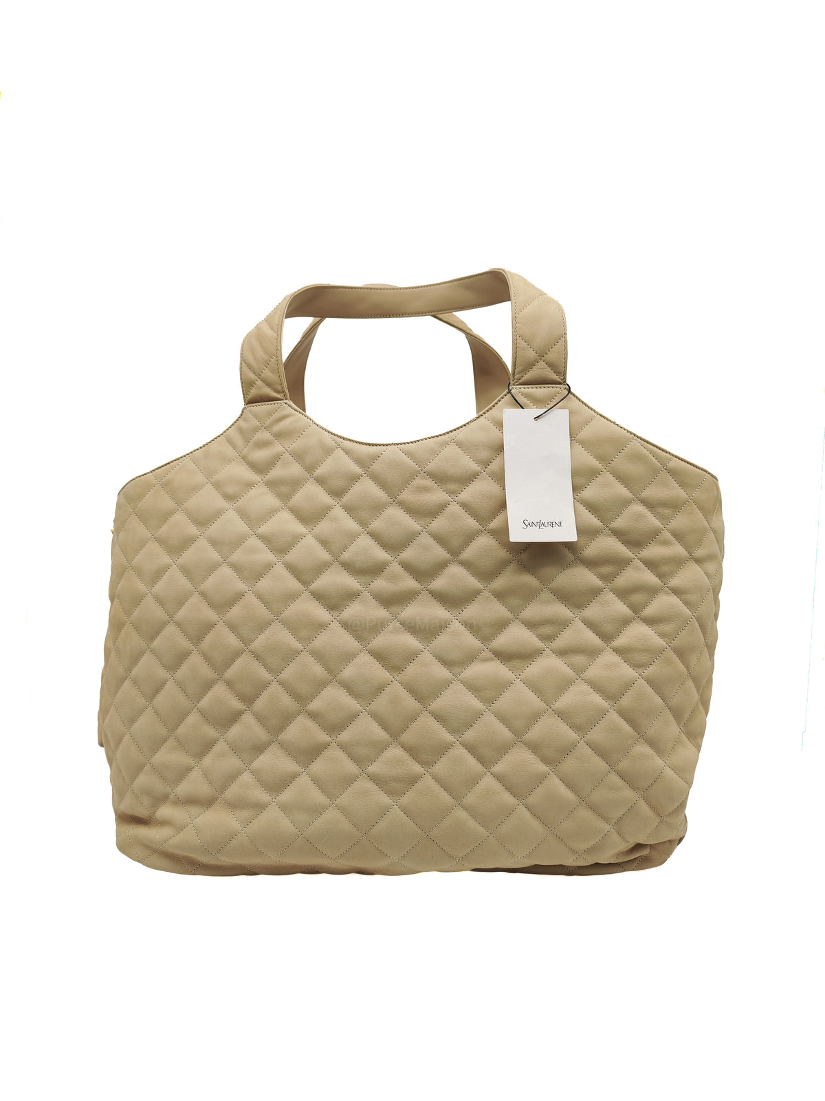 Yves Saint Laurent Icare Maxi Shopping Bag in Beige Suede Leather with Bronze Tone Hardware | Purse Maison Luxury Bags Shop