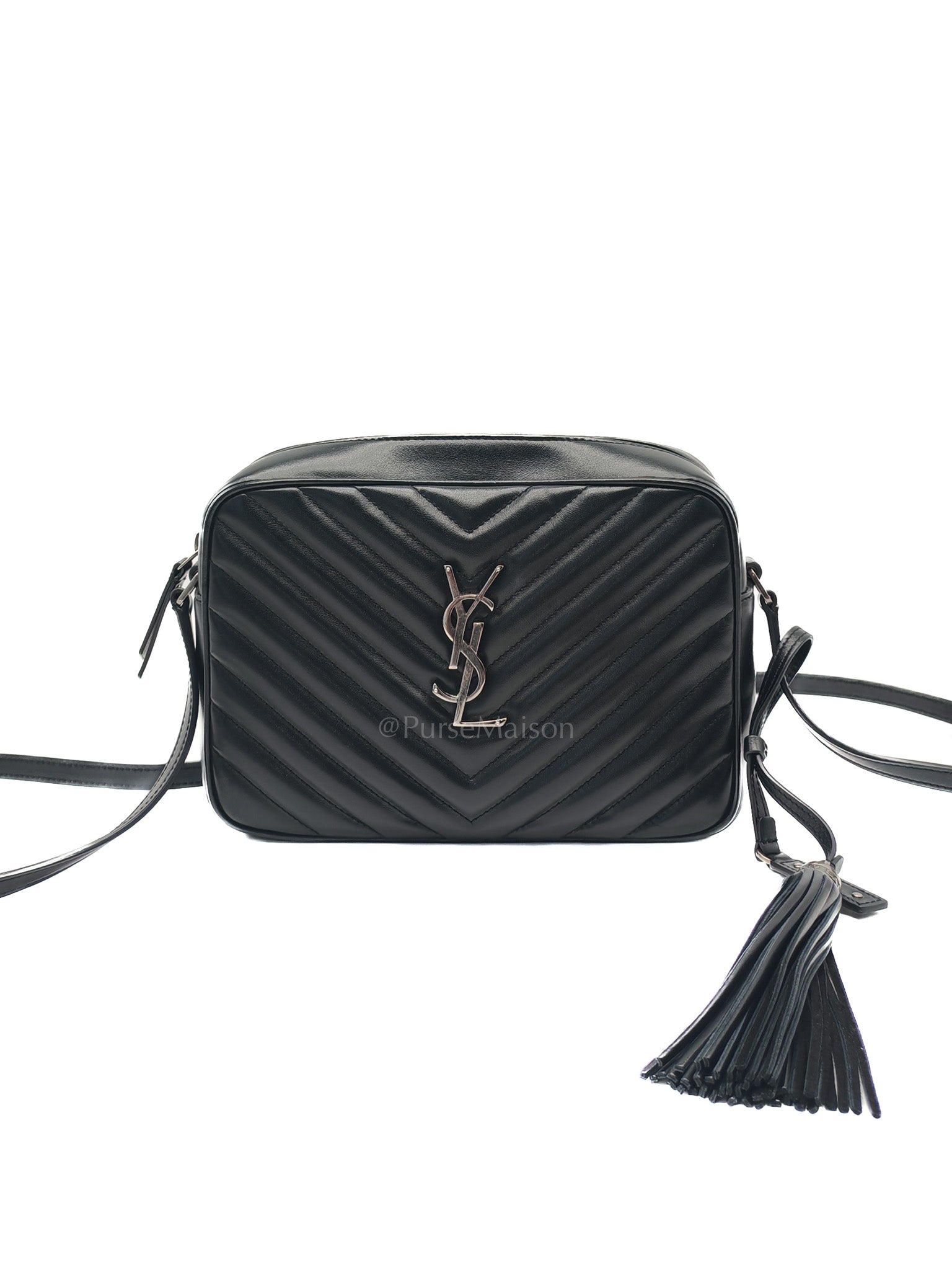 Yves Saint Laurent Lou Camera Bag in Black Chevron Calfskin Leather and Crossbody Bag | Purse Maison Luxury Bags Shop