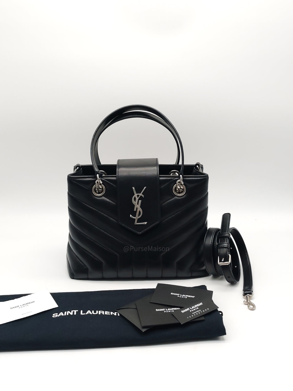 Yves Saint Laurent Loulou Shopping Tote Bag in Black Y Quilted Calfskin Leather and Silver Hardware | Purse Maison Luxury Bags Shop