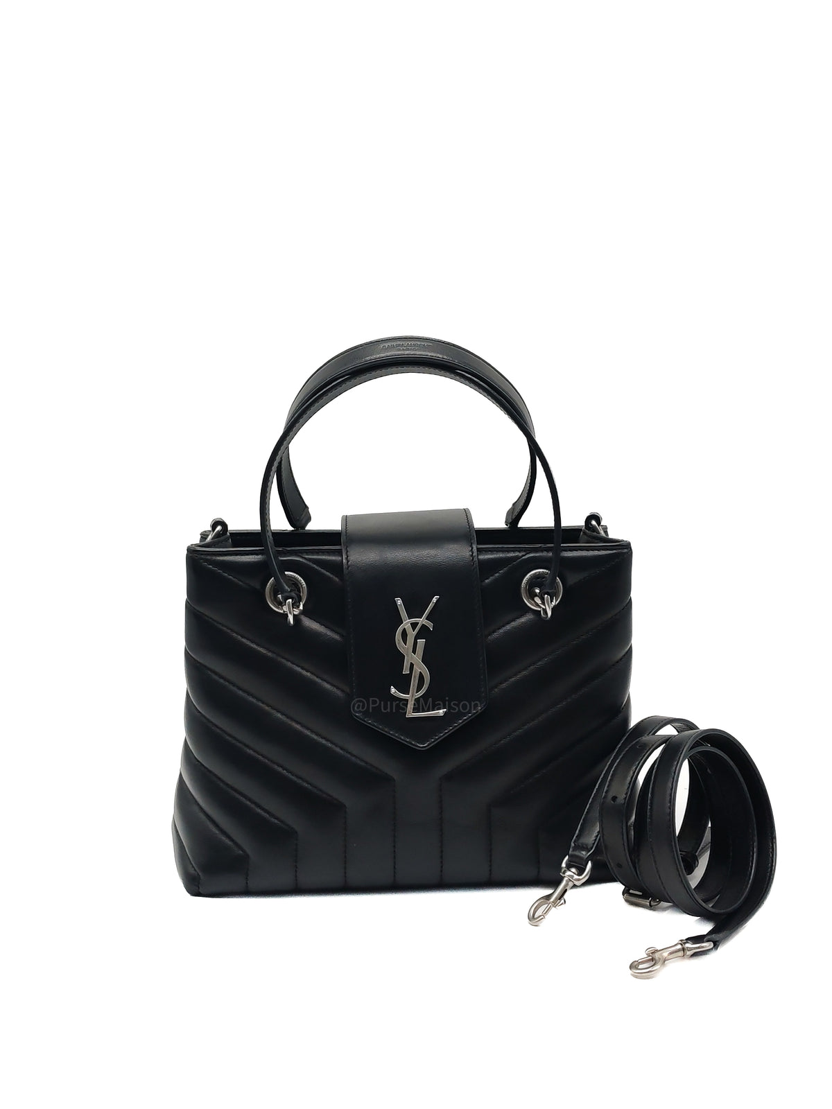 Yves Saint Laurent Loulou Shopping Tote Bag in Black Y Quilted Calfskin Leather and Silver Hardware | Purse Maison Luxury Bags Shop