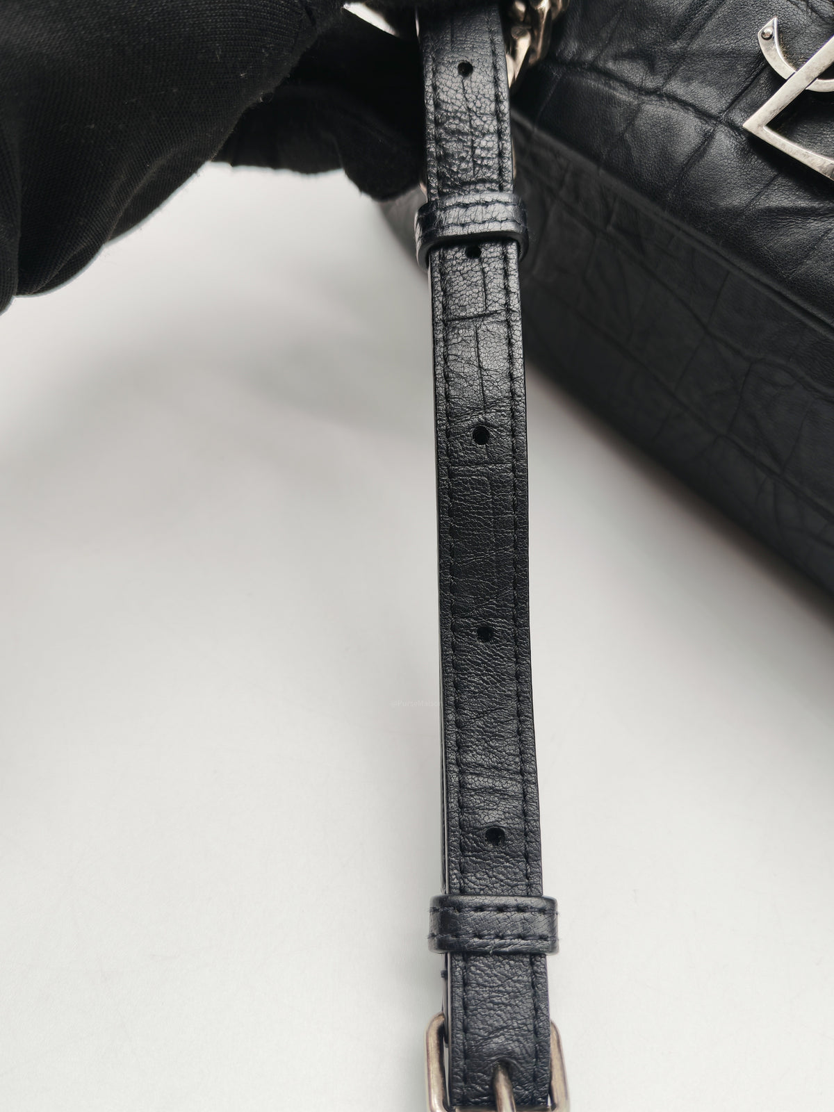 Yves Saint Laurent Medium West Hollywood Monogram Fold-over in Black Crocodile-Embossed Calfskin Leather Crossbody Bag | Purse Maison Luxury Bags Shop