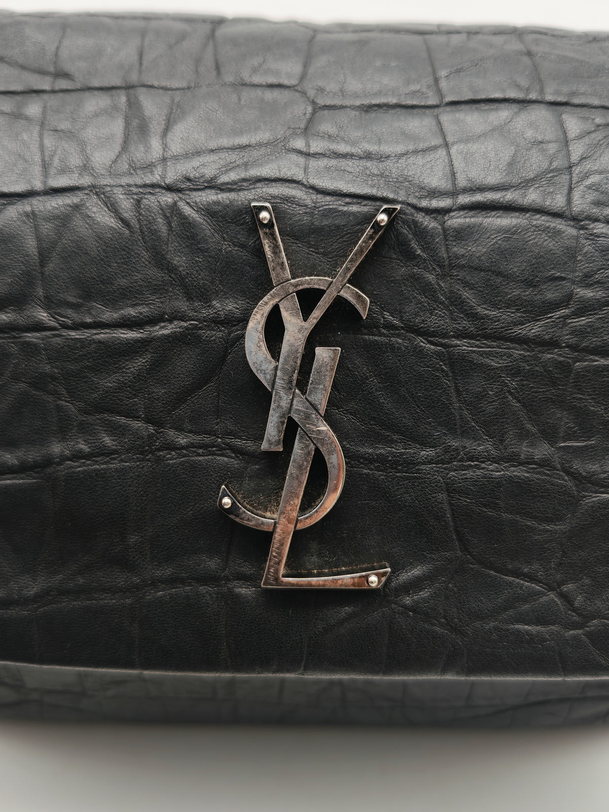 Yves Saint Laurent Medium West Hollywood Monogram Fold-over in Black Crocodile-Embossed Calfskin Leather Crossbody Bag | Purse Maison Luxury Bags Shop