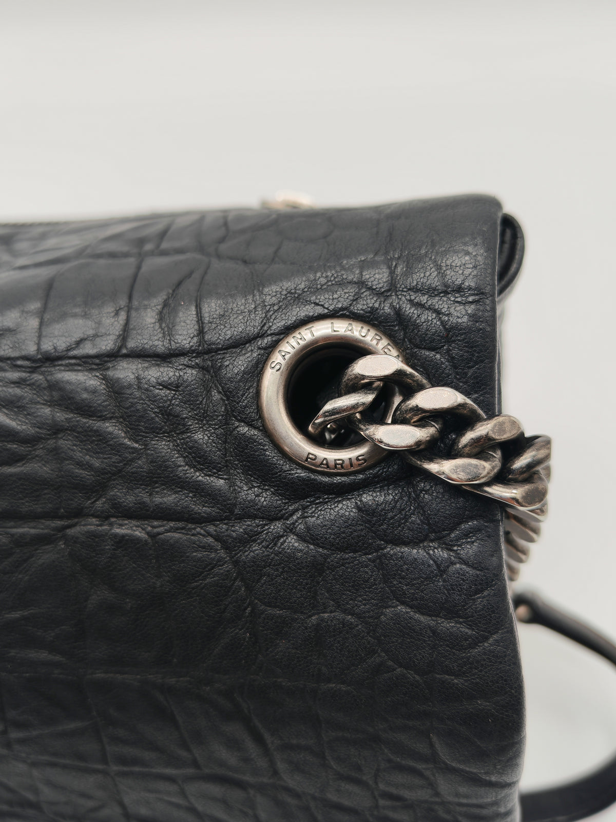 Yves Saint Laurent Medium West Hollywood Monogram Fold-over in Black Crocodile-Embossed Calfskin Leather Crossbody Bag | Purse Maison Luxury Bags Shop