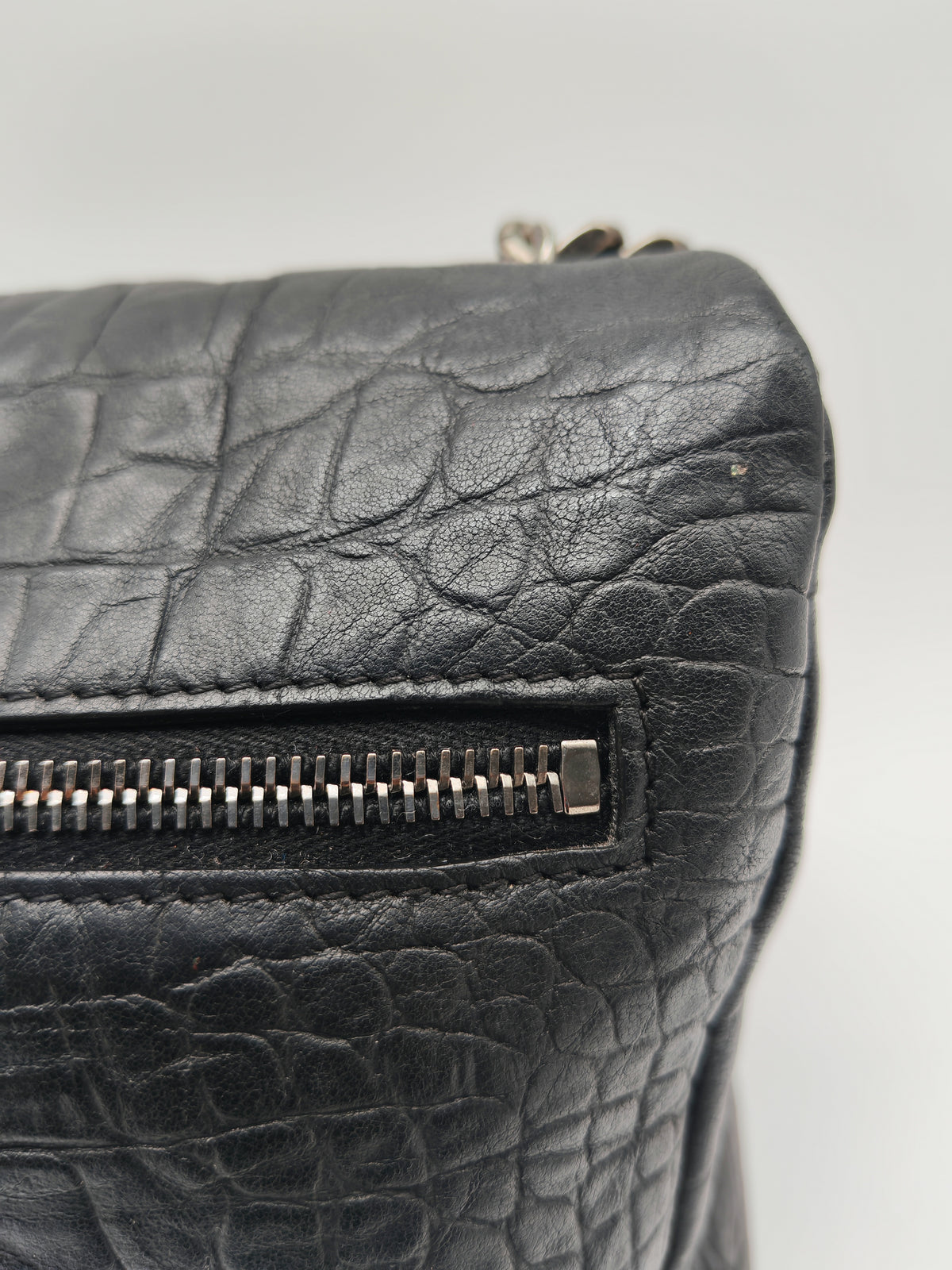 Yves Saint Laurent Medium West Hollywood Monogram Fold-over in Black Crocodile-Embossed Calfskin Leather Crossbody Bag | Purse Maison Luxury Bags Shop