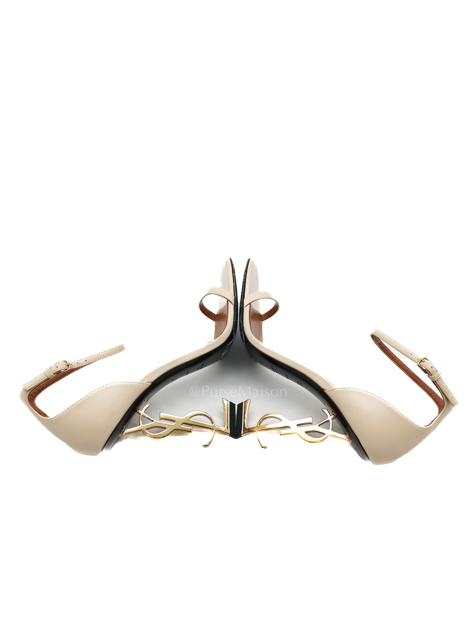 Opyum Logo Heel Sandals in Light Beige Calfskin Leather Size 37.5 EU (23.5 cm) | Purse Maison Luxury Bags Shop