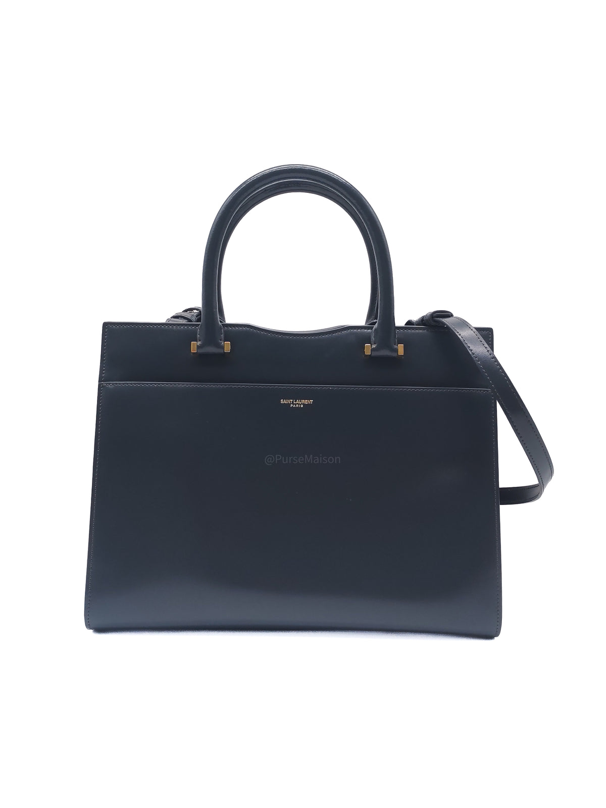 Yves Saint Laurent Uptown Tote Bag in Charcoal Calfskin Leather and Gold Hardware | Purse Maison Luxury Bags Shop