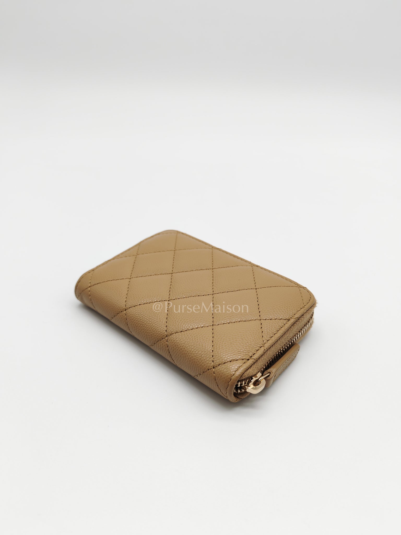 Zip Around Wallet in Dark Beige Caviar Leather and Gold Hardware (Microchip) | Purse Maison Luxury Bags Shop