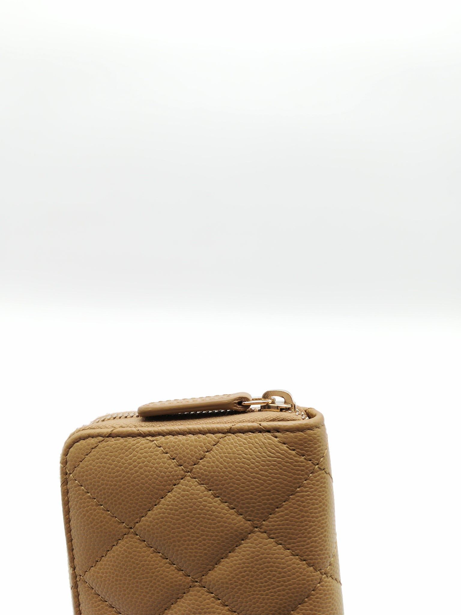 Zip Around Wallet in Dark Beige Caviar Leather and Gold Hardware (Microchip) | Purse Maison Luxury Bags Shop