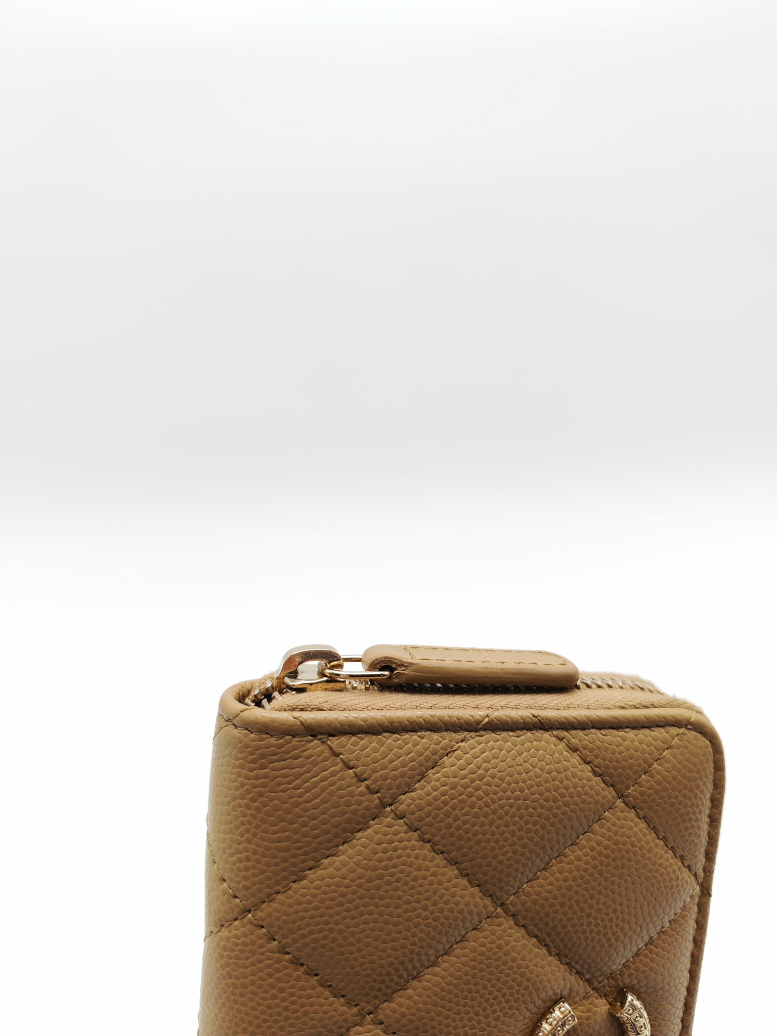 Zip Around Wallet in Dark Beige Caviar Leather and Gold Hardware (Microchip) | Purse Maison Luxury Bags Shop