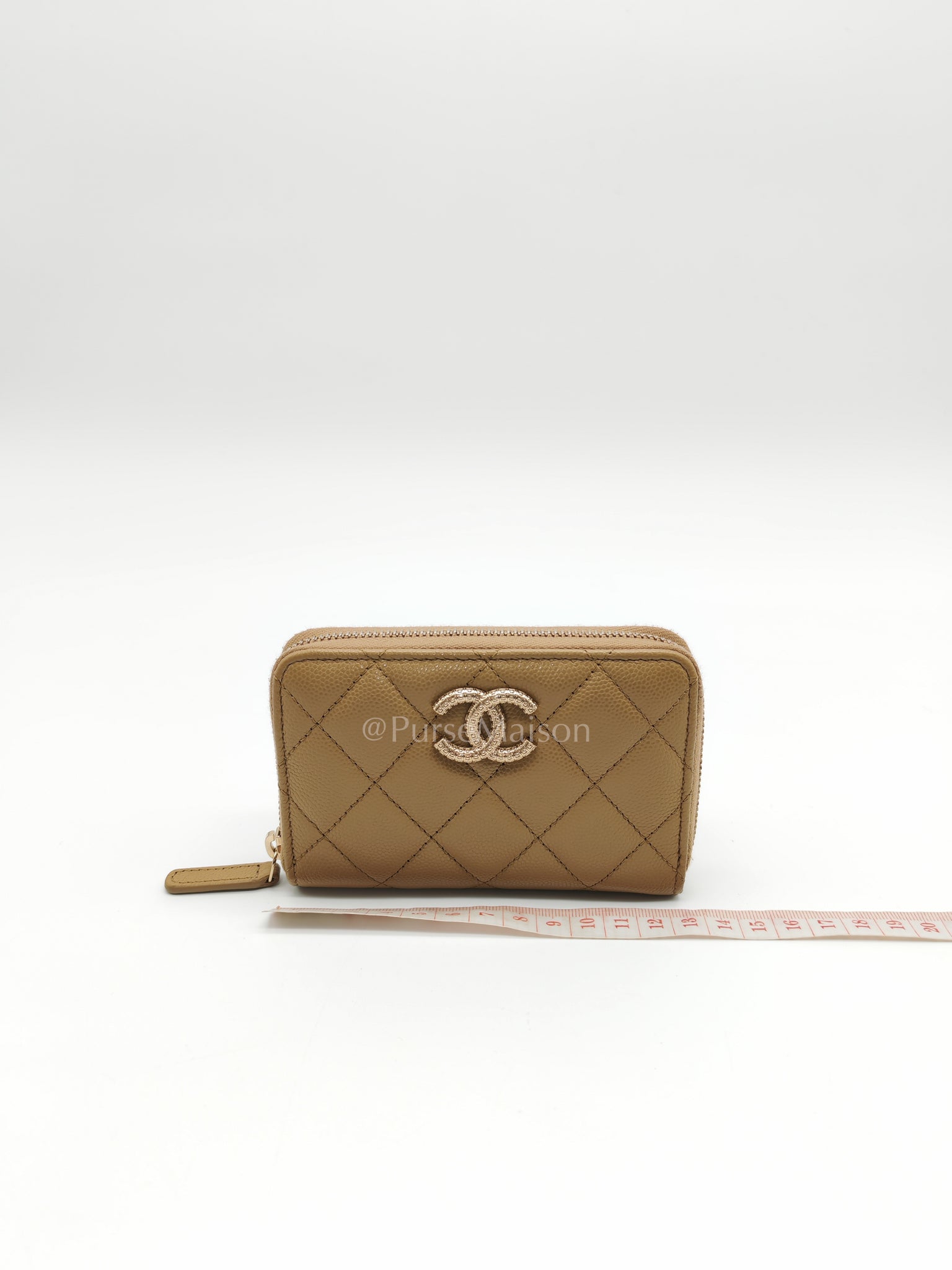 Zip Around Wallet in Dark Beige Caviar Leather and Gold Hardware (Microchip) | Purse Maison Luxury Bags Shop