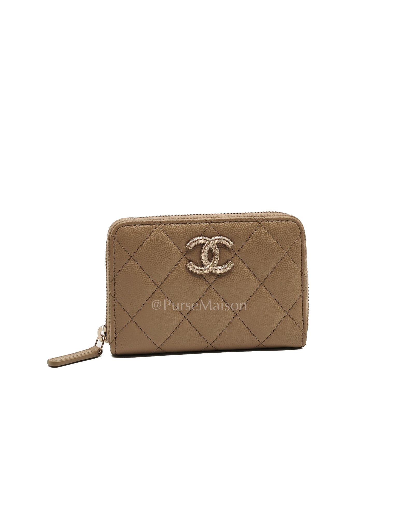 Zip Around Wallet in Dark Beige Caviar Leather and Gold Hardware (Microchip) | Purse Maison Luxury Bags Shop