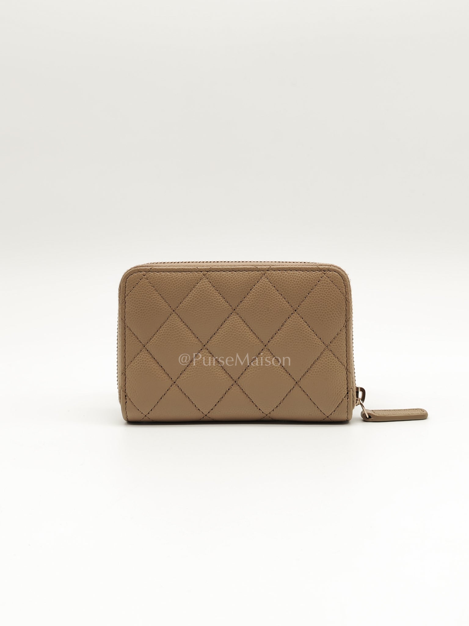 Zip Around Wallet in Dark Beige Caviar Leather and Gold Hardware (Microchip) | Purse Maison Luxury Bags Shop