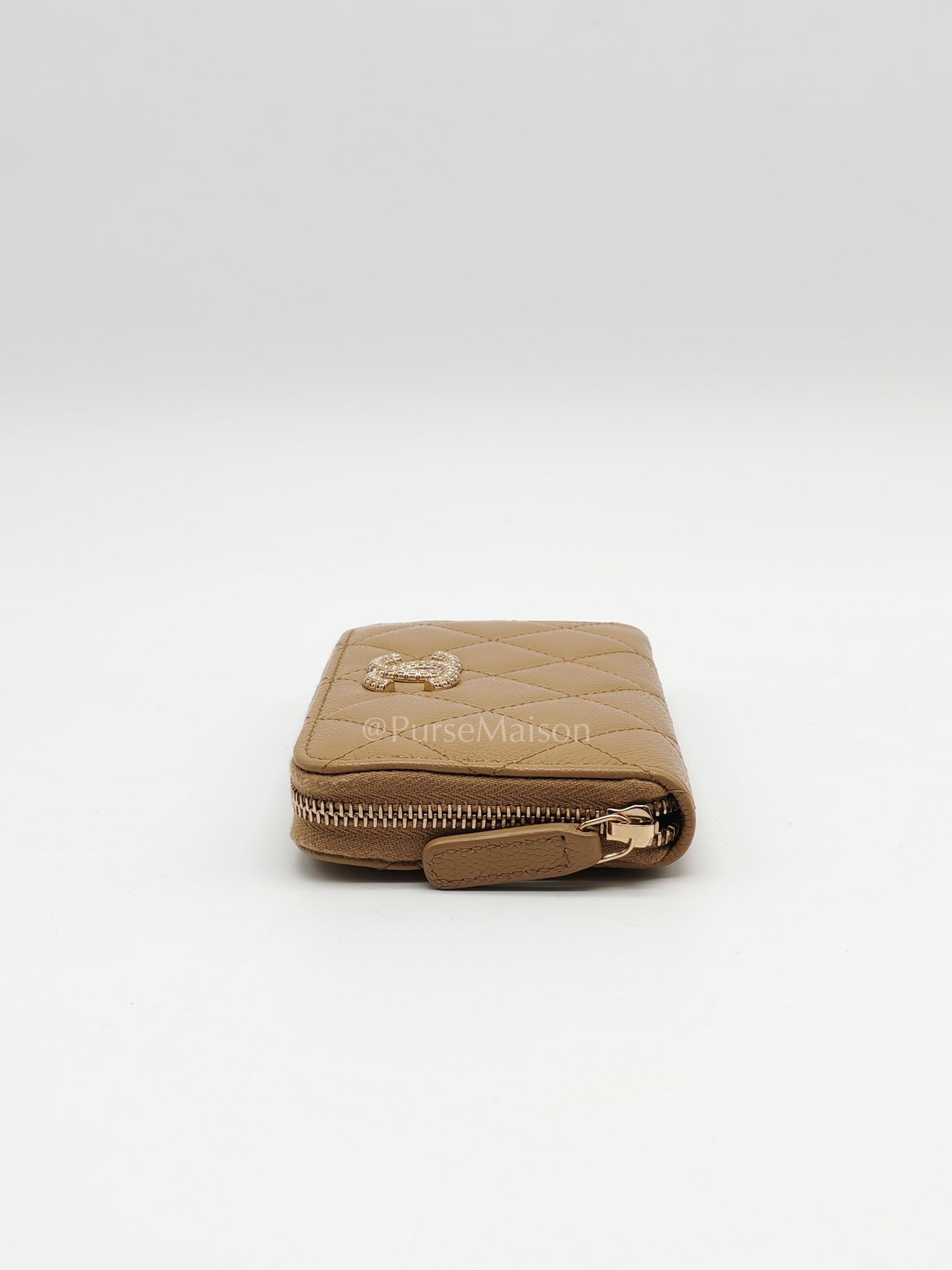 Zip Around Wallet in Dark Beige Caviar Leather and Gold Hardware (Microchip) | Purse Maison Luxury Bags Shop