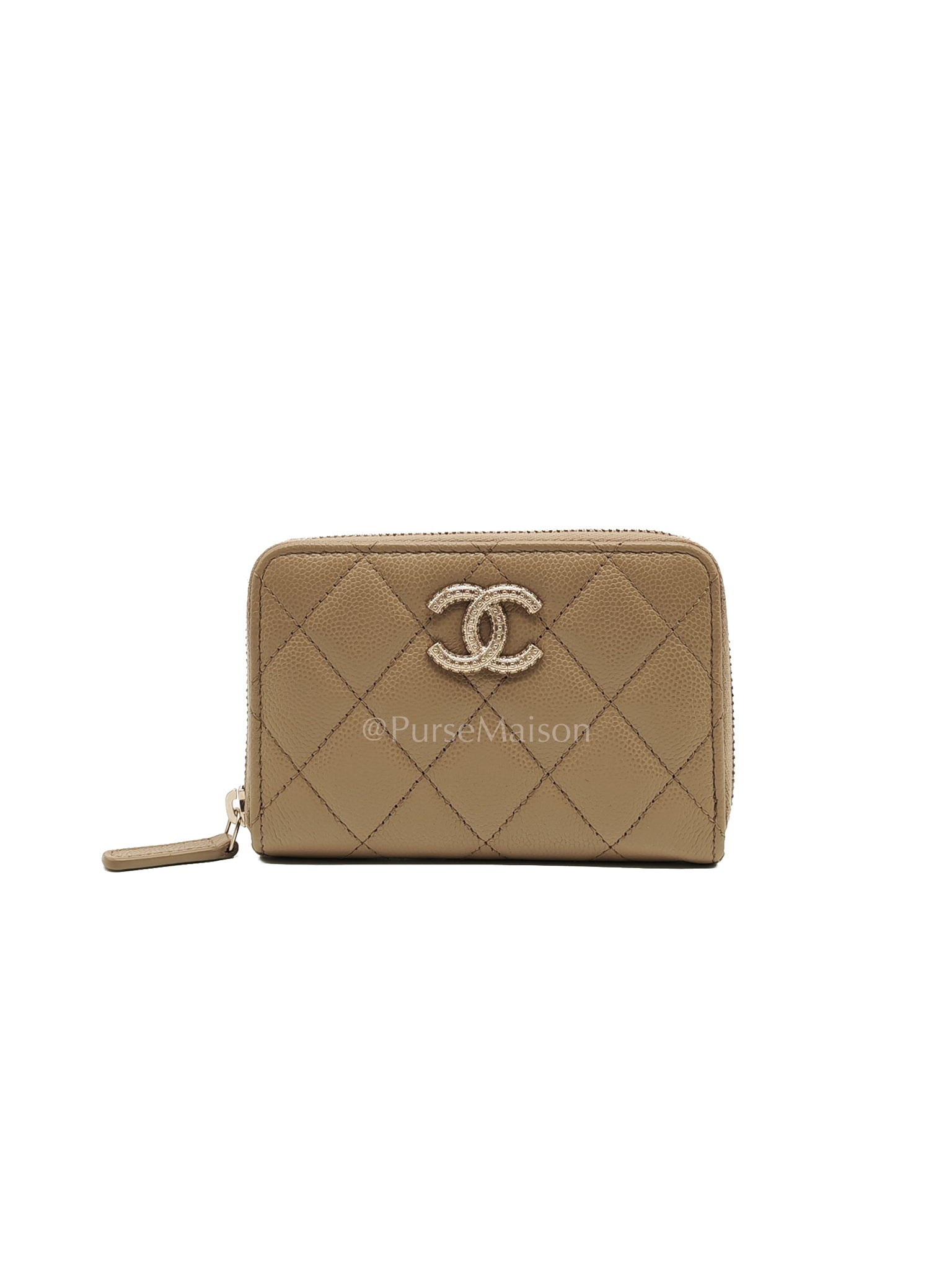 Zip Around Wallet in Dark Beige Caviar Leather and Gold Hardware (Microchip) | Purse Maison Luxury Bags Shop