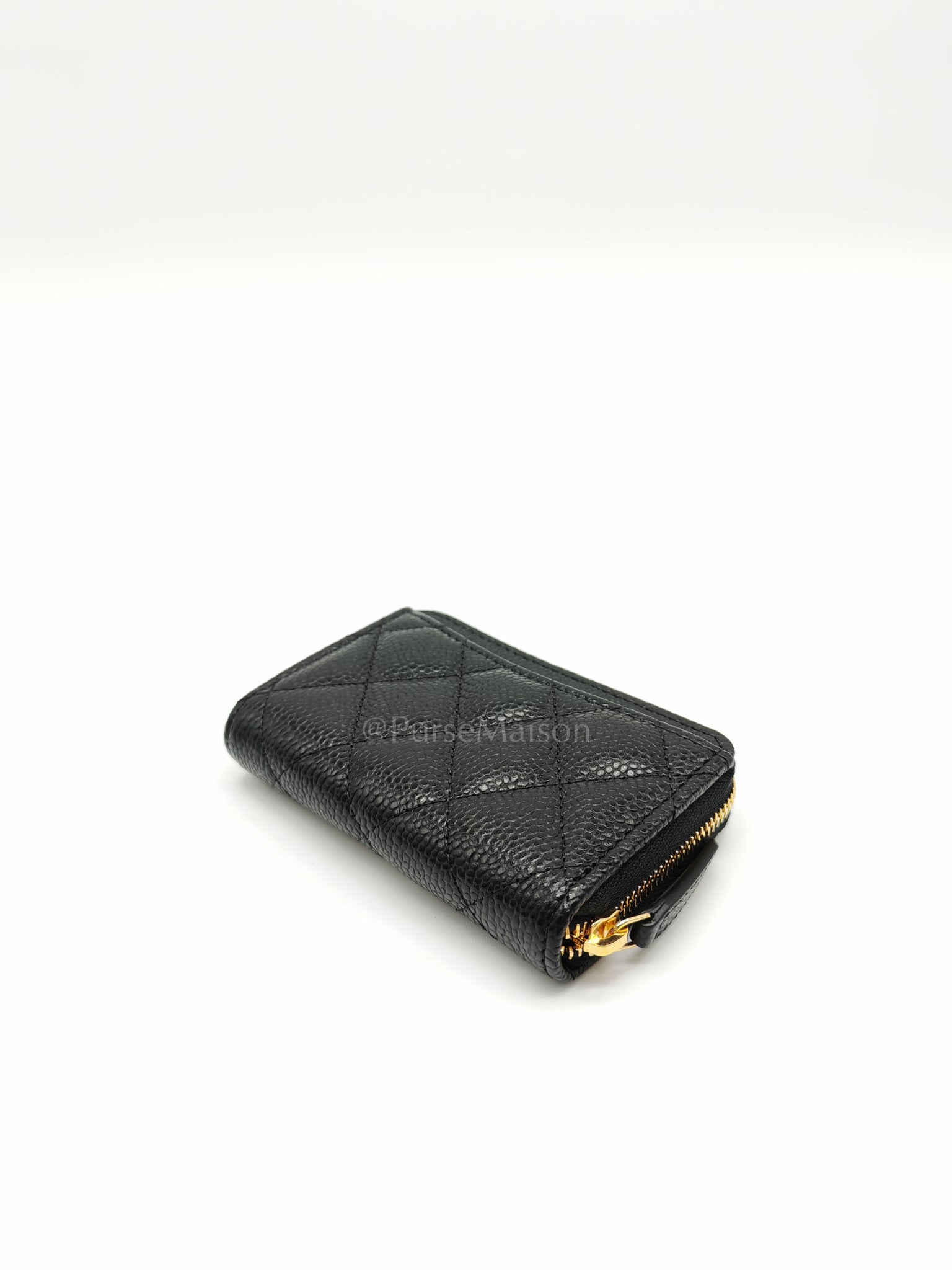 Zip Cardholder in Black Caviar Leather and Gold Hardware (Microchip) | Purse Maison Luxury Bags Shop