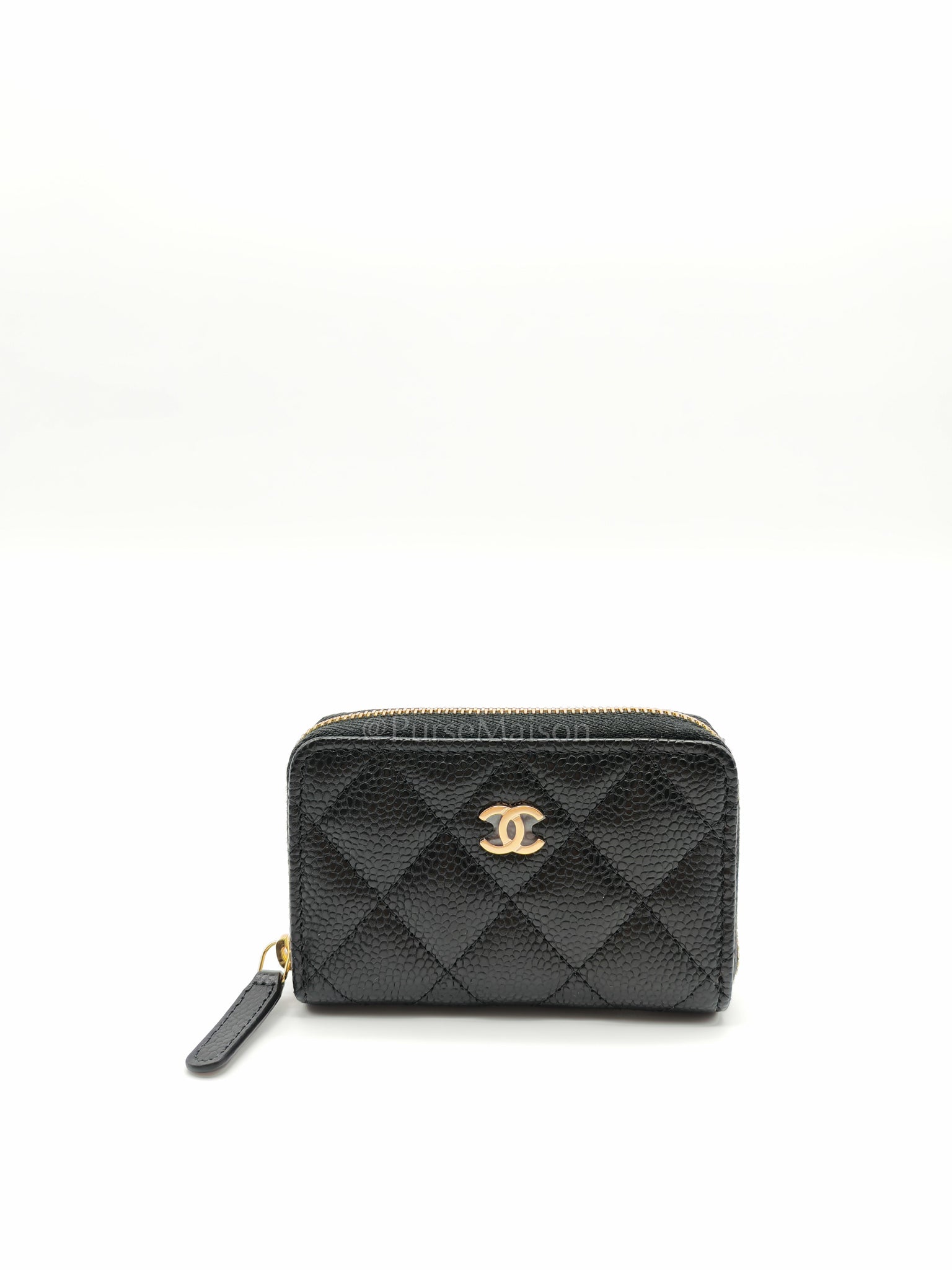 Zip Cardholder in Black Caviar Leather and Gold Hardware (Microchip) | Purse Maison Luxury Bags Shop
