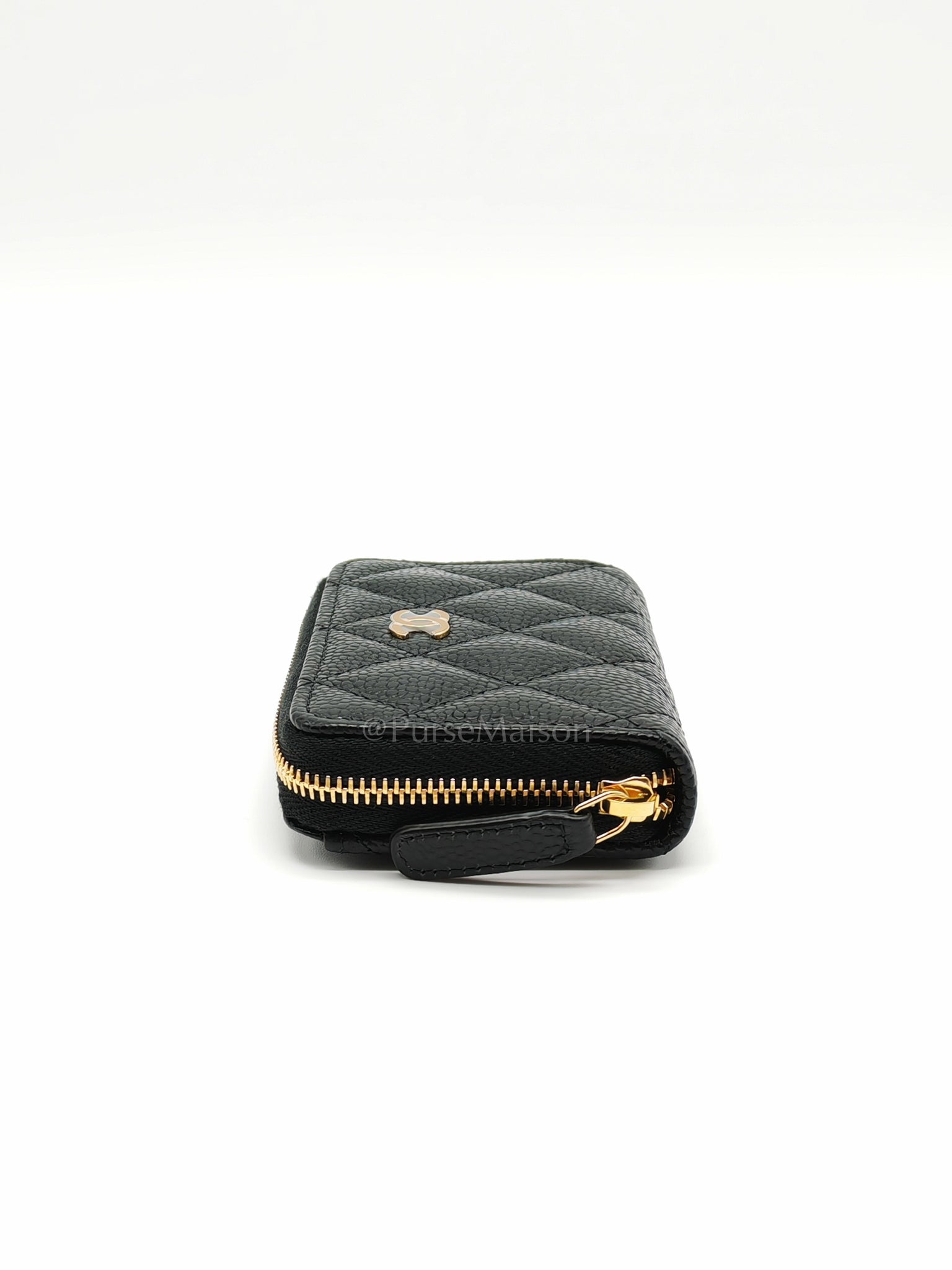 Zip Cardholder in Black Caviar Leather and Gold Hardware (Microchip) | Purse Maison Luxury Bags Shop