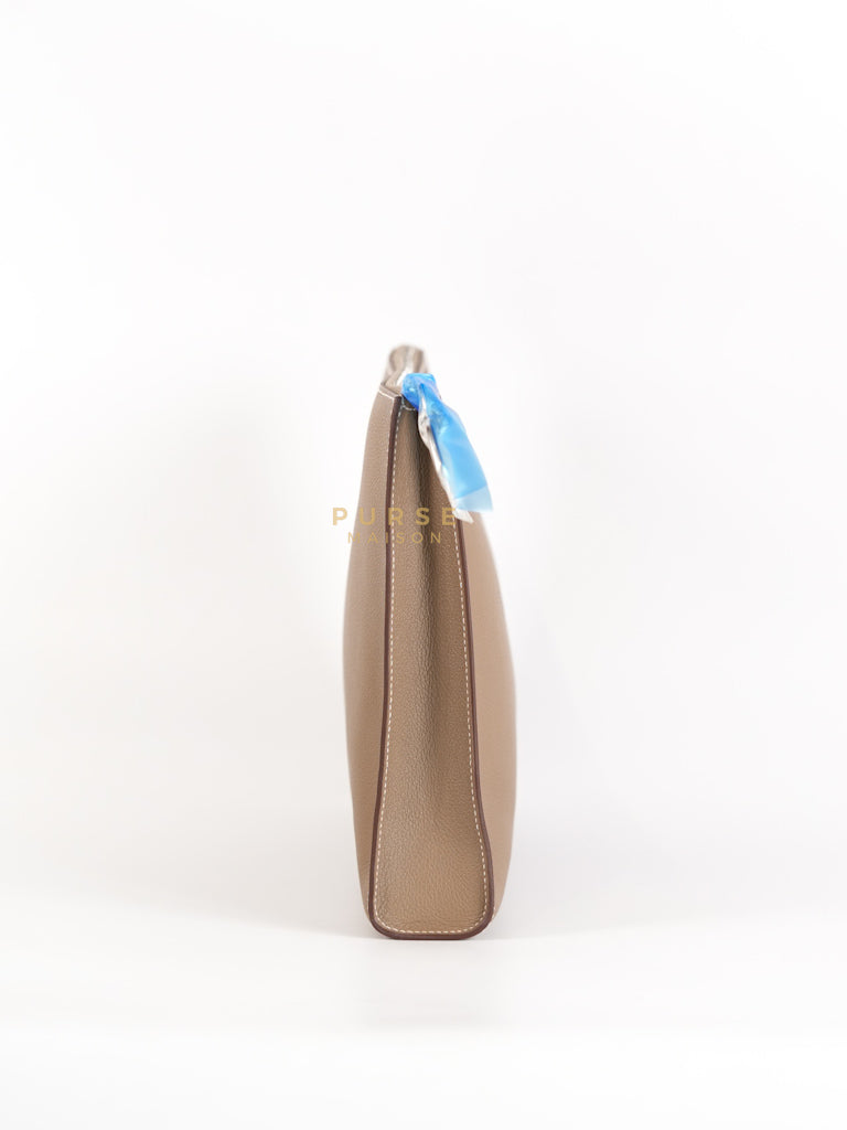 Zipped Case Zipengo GM Pouch in Etoupe Evercolor Leather & Palladium Hardware Stamp K (2025) | Purse Maison Luxury Bags Shop