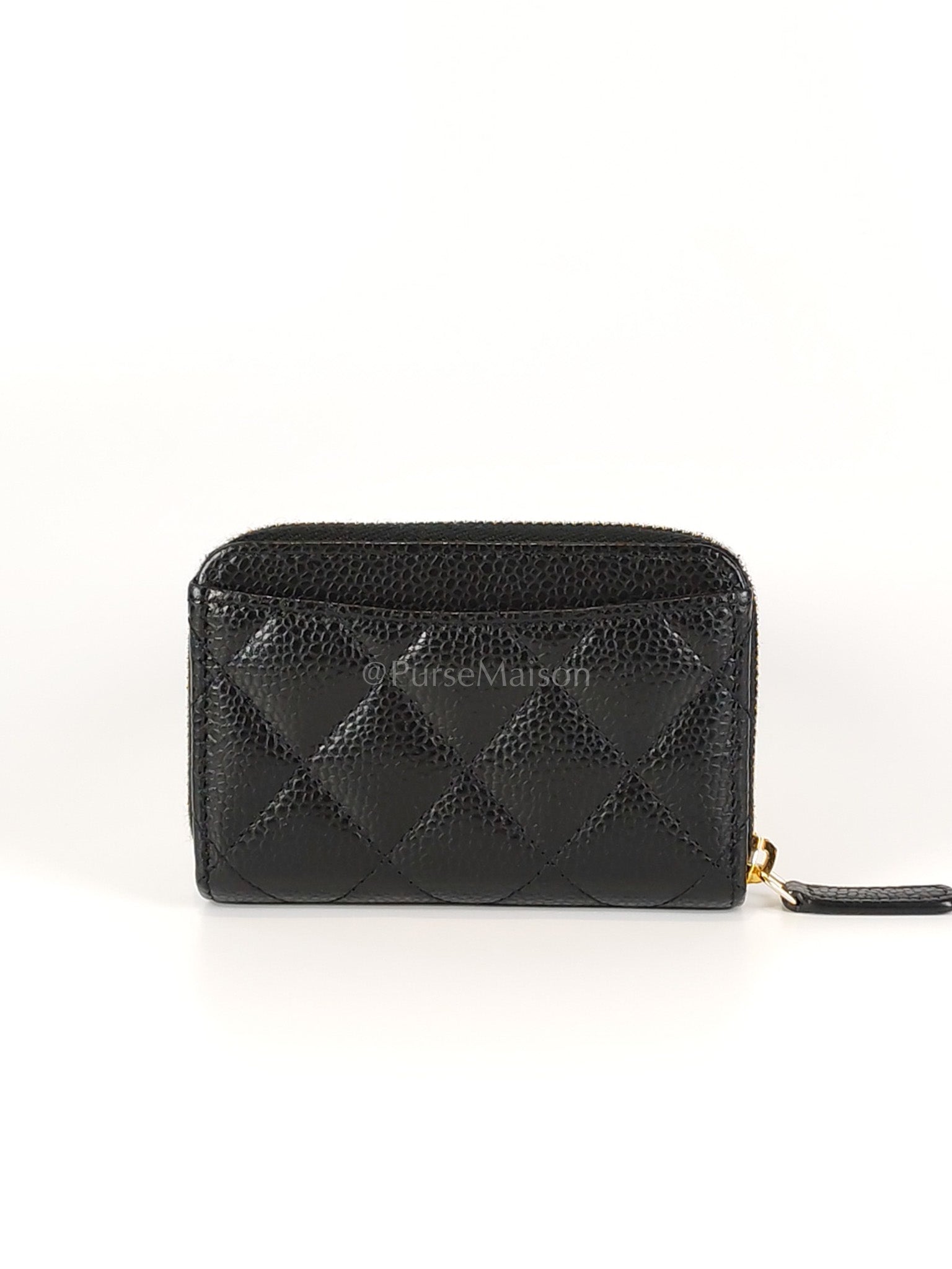 Zippy Card Holder in Black Caviar Leather and Gold Hardware (Microchip) | Purse Maison Luxury Bags Shop