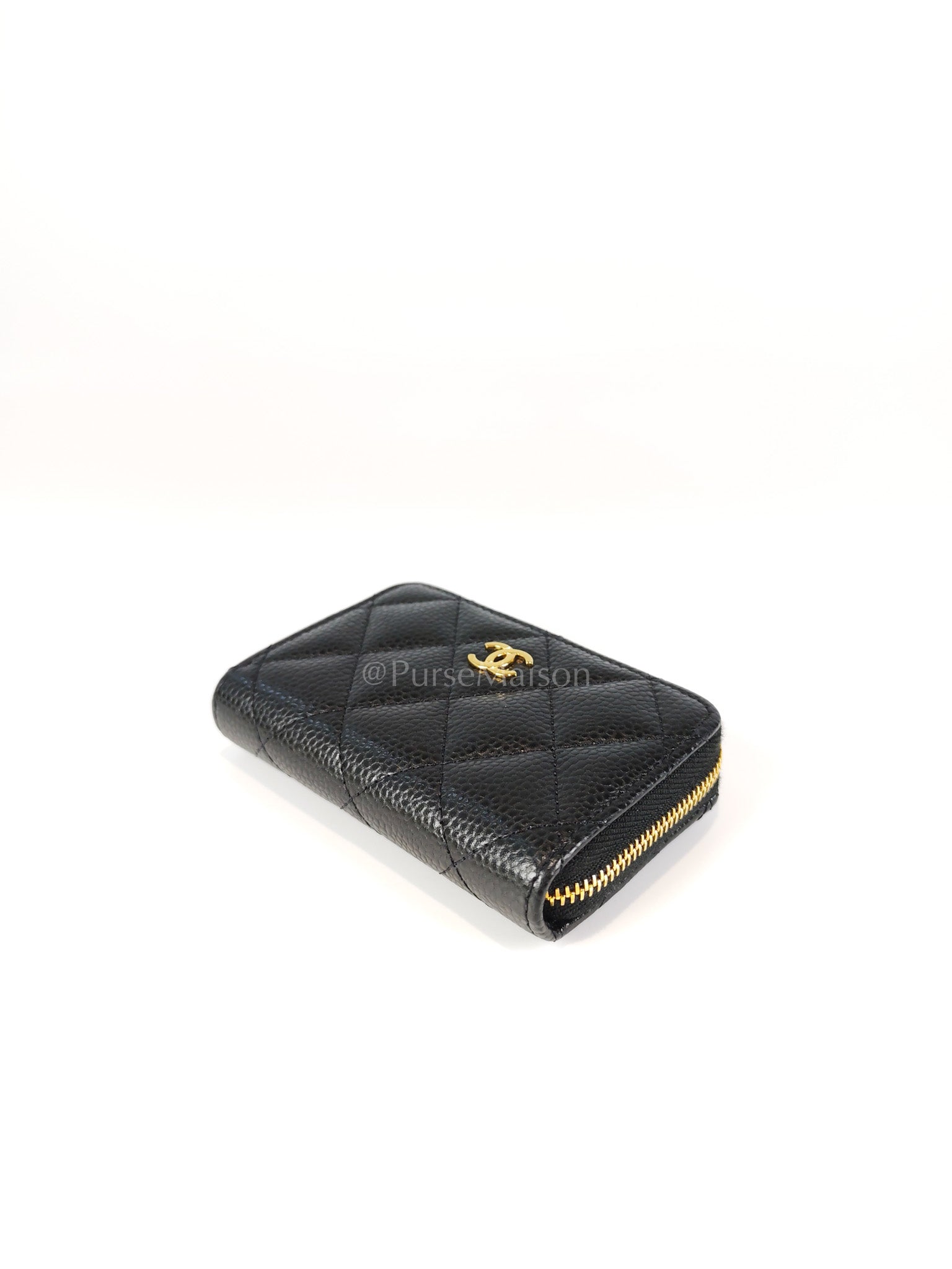 Zippy Card Holder in Black Caviar Leather and Gold Hardware (Microchip) | Purse Maison Luxury Bags Shop