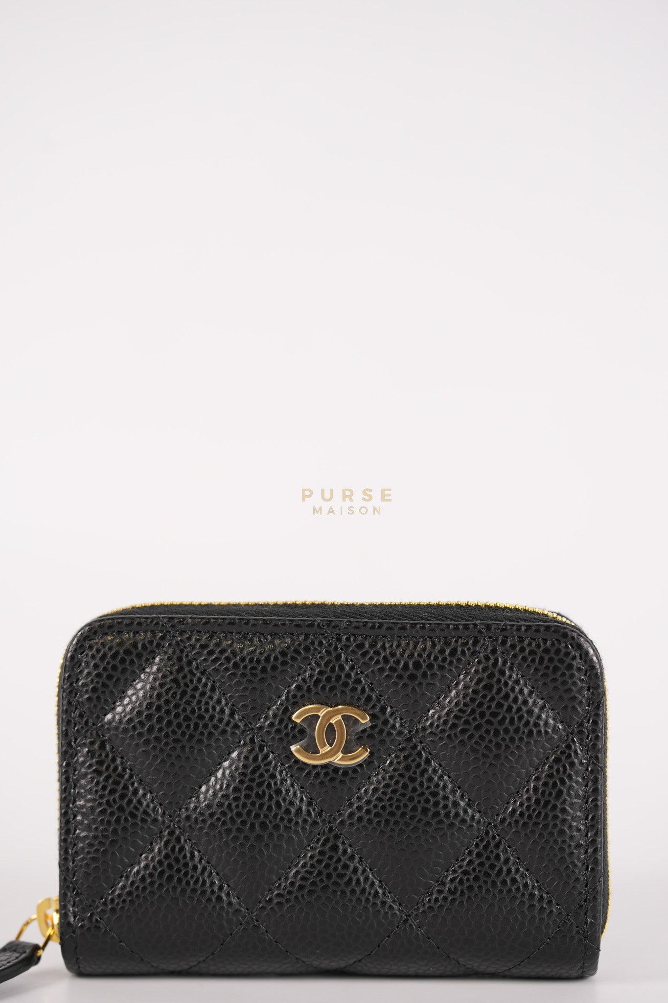 Zippy Card Holder in Black Caviar Leather Gold Hardware (Microchip) | Purse Maison Luxury Bags Shop