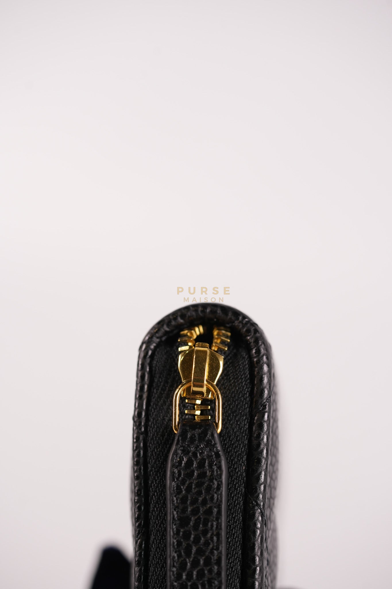 Zippy Card Holder in Black Caviar Leather Gold Hardware (Microchip) | Purse Maison Luxury Bags Shop