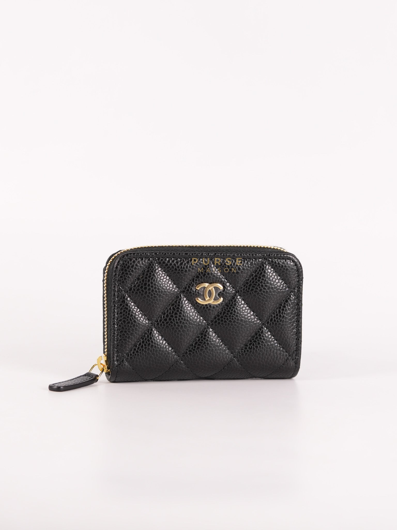 Zippy Card Holder in Black Caviar Leather Gold Hardware (Microchip) | Purse Maison Luxury Bags Shop