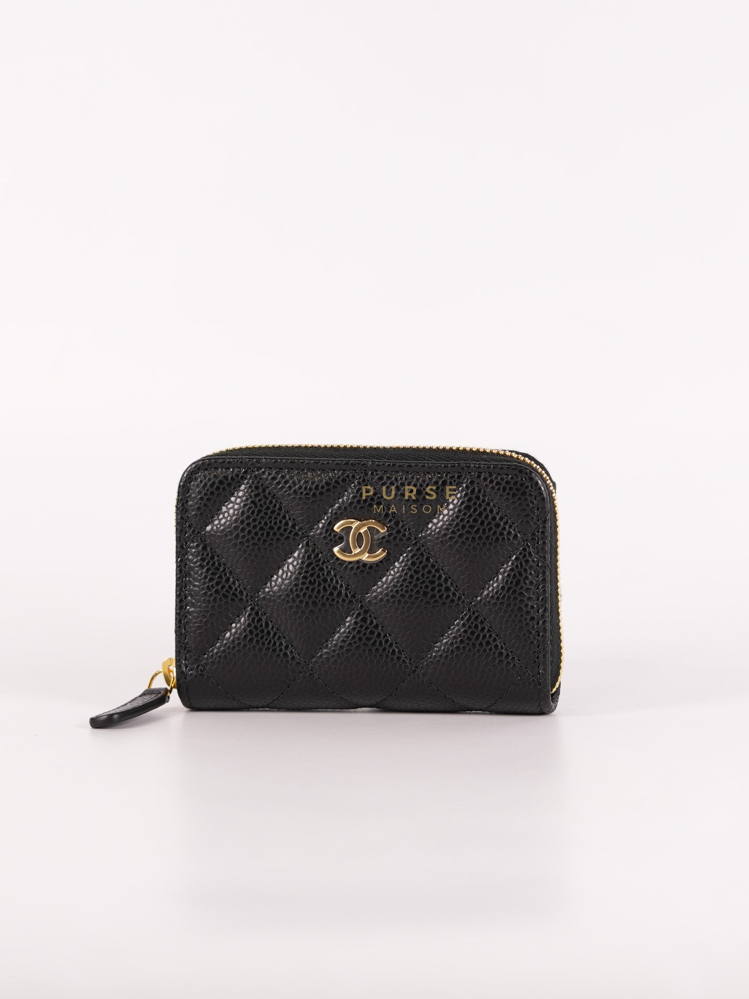 Zippy Card Holder in Black Caviar Leather Gold Hardware (Microchip) | Purse Maison Luxury Bags Shop