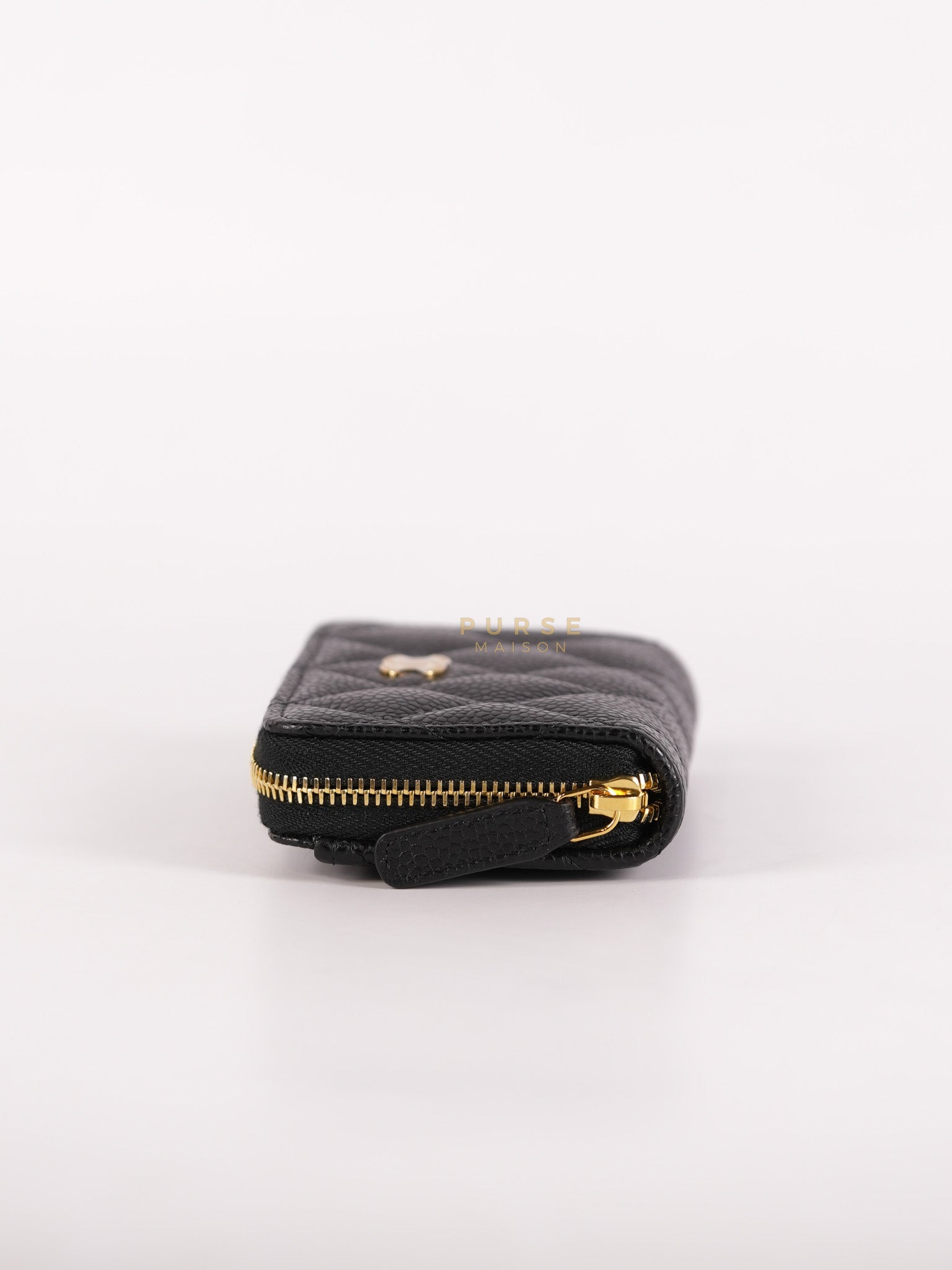 Zippy Card Holder in Black Caviar Leather Gold Hardware (Microchip) | Purse Maison Luxury Bags Shop