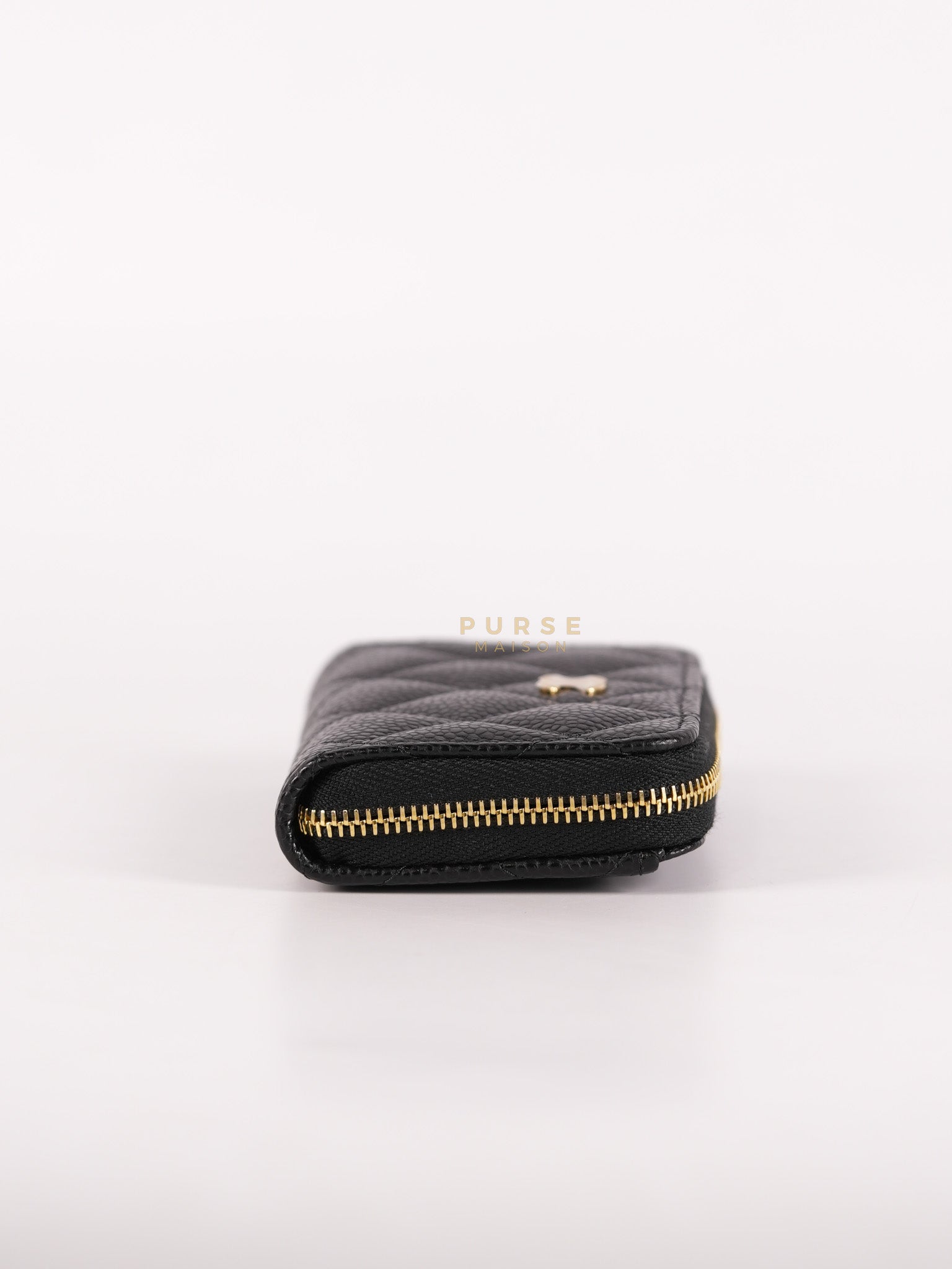 Zippy Card Holder in Black Caviar Leather Gold Hardware (Microchip) | Purse Maison Luxury Bags Shop