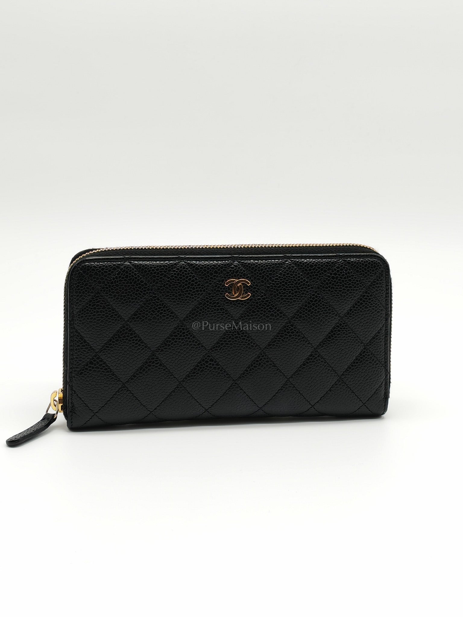 Zippy Long Wallet in Black Quilted Caviar Leather and Gold Hardware Series 21 | Purse Maison Luxury Bags Shop